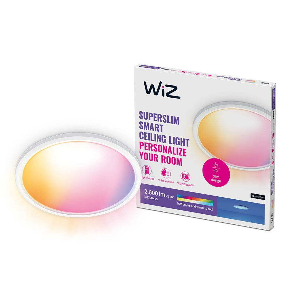WiZ Smart LED Deckenleuchte SuperSlim Weiß 22W 2600lm - 922-950 Abstimmbares Weiß + RGB | IP20