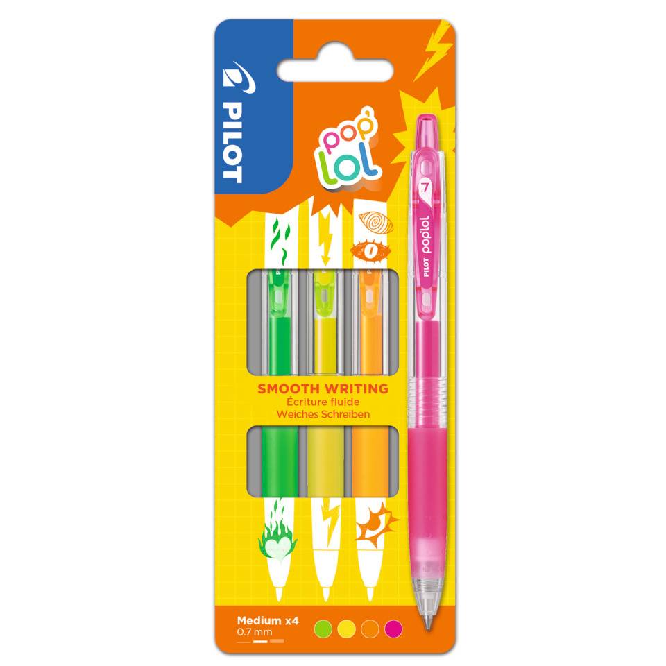 Gelschreiber Pop lol 07 Neon, 0,4 mm, 4 Stück, sortiert PILOT 2624S4N