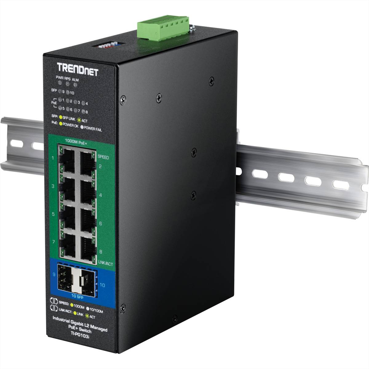 TrendNet TI-PG103i 10-Port PoE+ Switch Industrial Gigabit L2 Managed DIN-Rail