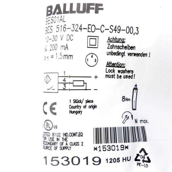 BALLUFF Induktiver Sensor BES01AL (BES 516-324-EO-C-S49-00,3)