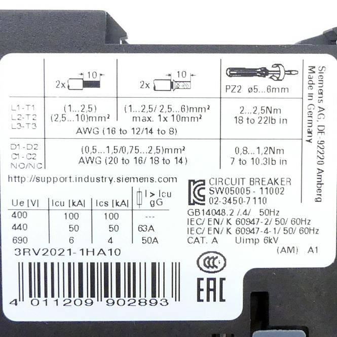 Siemens Leistungsschalter 3RV2021-HA10 (3RV2021-HA10)
