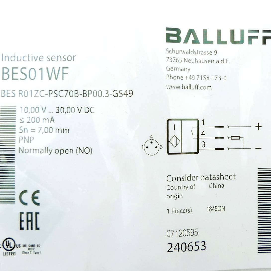 BALLUFF Induktiver Sensor BES01WF (BES R01ZC-PSC70B-BP00.3-GS49)
