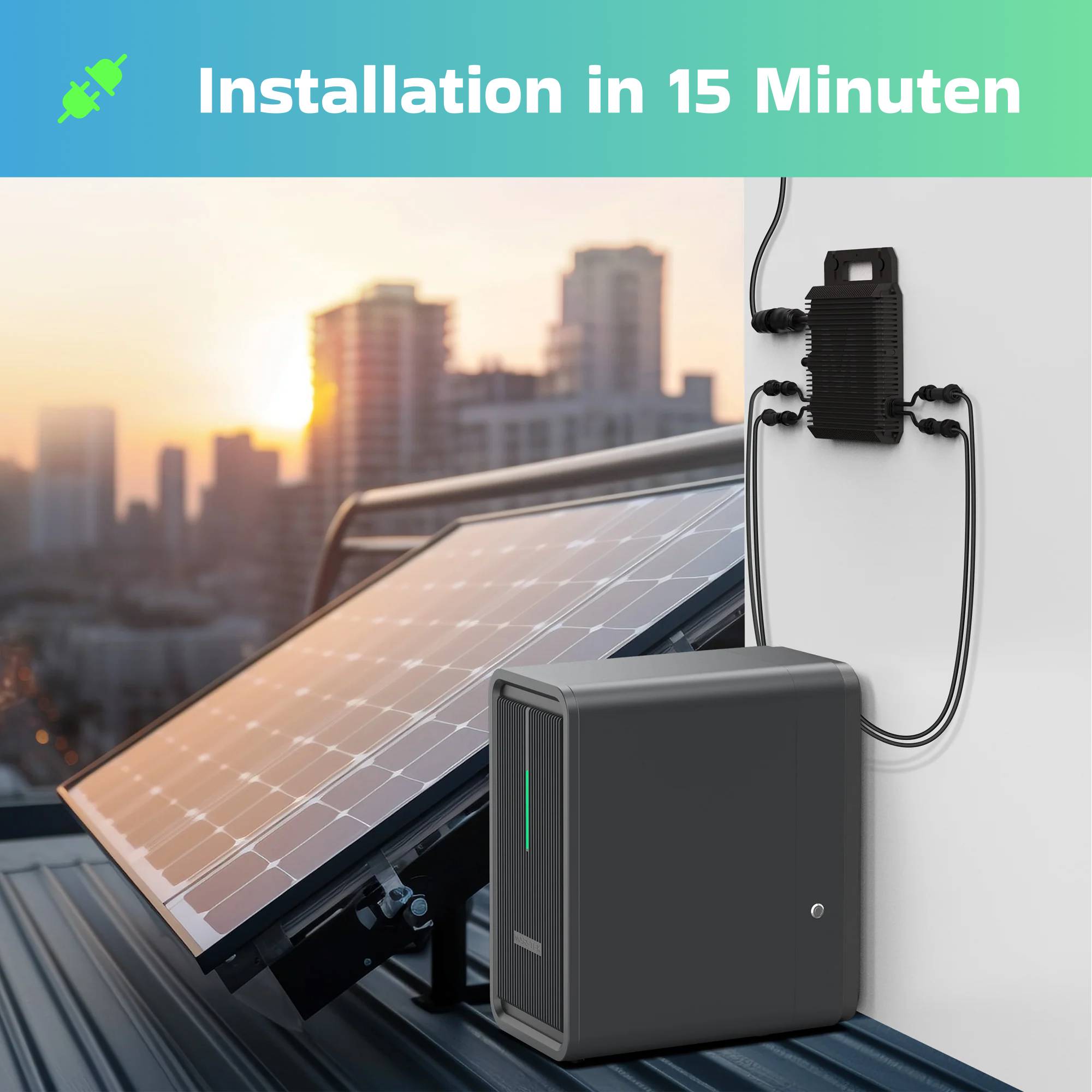 Balkonkraftwerk 1840 / 800 Watt mit Marstek B2500-D 4.48 kWh Solarspeicher, BIFAZIAL FULLBLACK komplett Steckdose