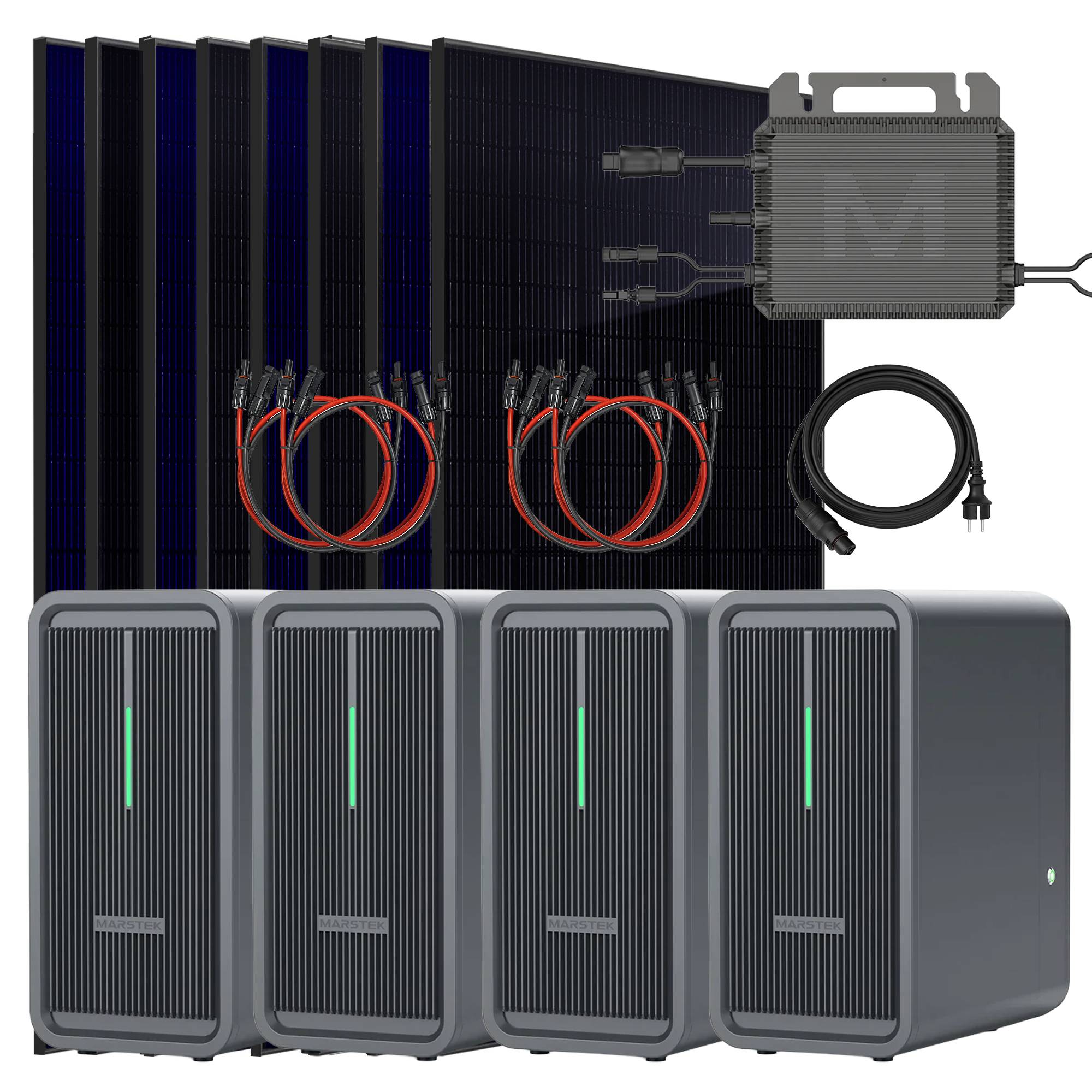 Balkonkraftwerk 3680 / 800 Watt mit Marstek B2500-D 8.96 kWh Solarspeicher, BIFAZIAL FULLBLACK komplett Steckdose