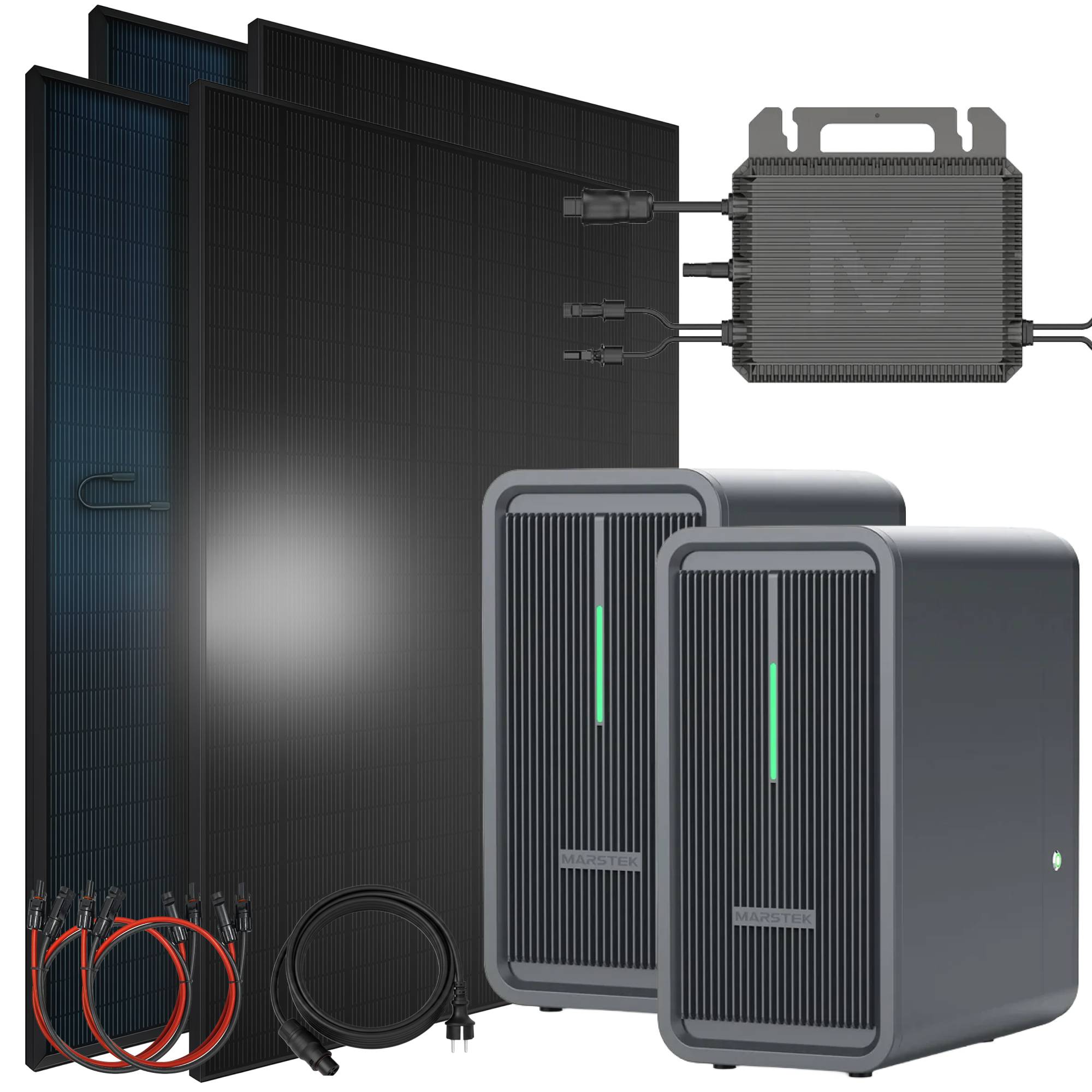 Balkonkraftwerk 1840 / 800 Watt mit Marstek B2500-D 4.48 kWh Solarspeicher, BIFAZIAL FULLBLACK komplett Steckdose