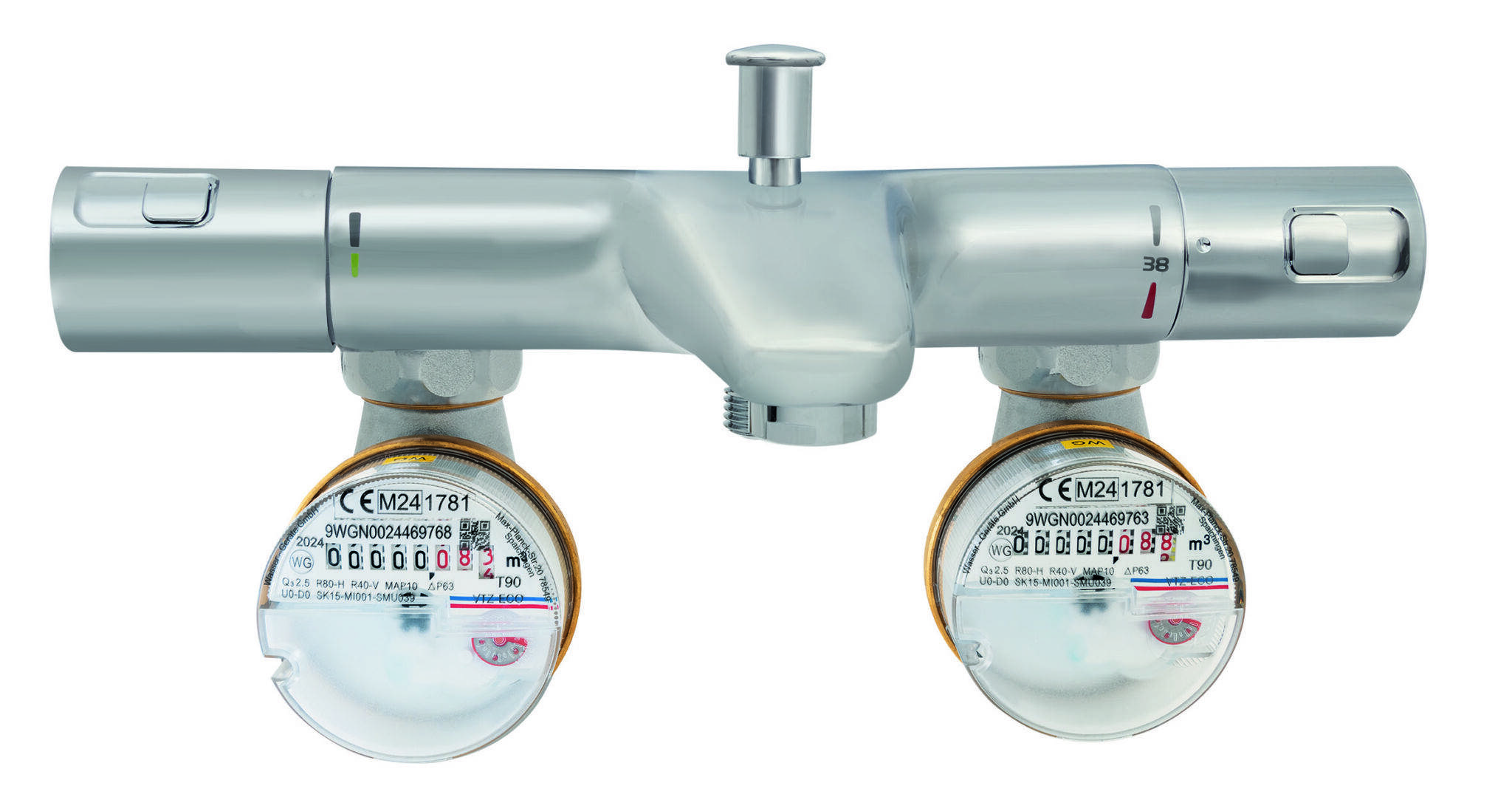 Badewannenzähler „ECO“ zur Montage zwischen Armatur und Zulauf TWO in ONE, 0,1-90°C