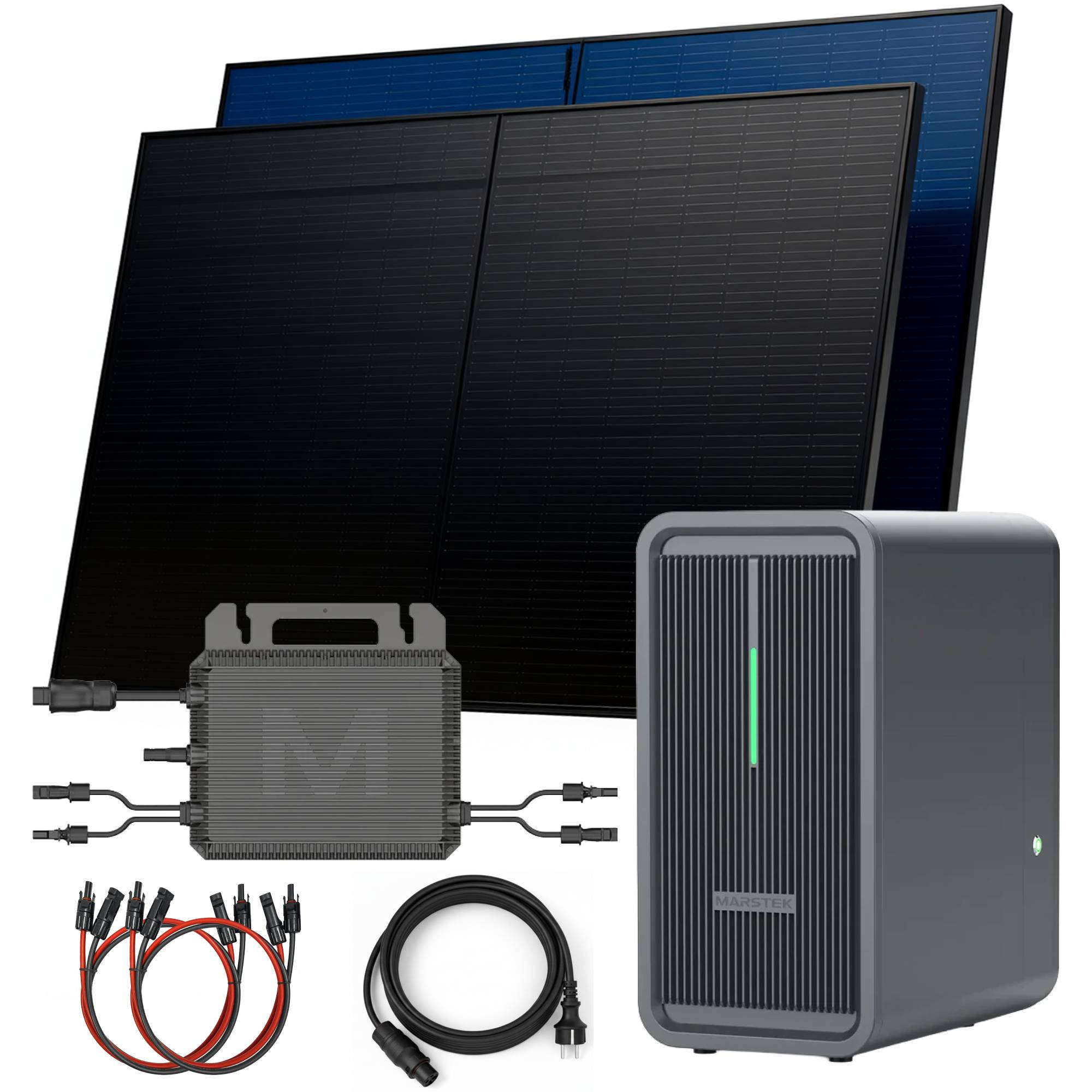 Balkonkraftwerk 1000 / 800 Watt mit Marstek B2500-D 2.24 kWh Solarspeicher, BIFAZIAL FULLBLACK komplett Steckdose