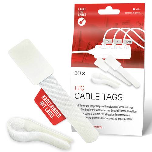 LTC Klettkabelbinderlabel Set wiederverwendbar, weiß,30er