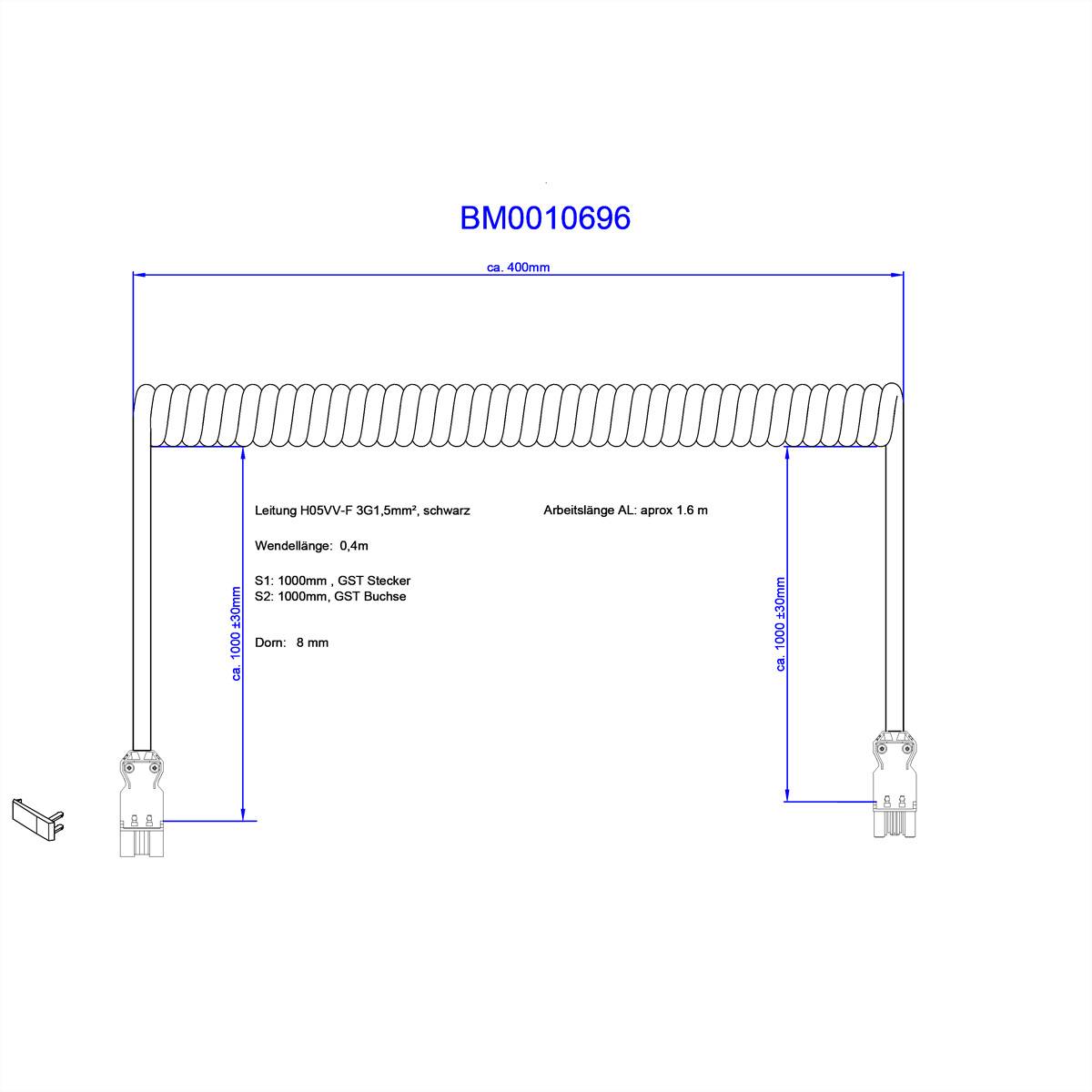 Bachmann Spiralleitung H05VV-F3G1,5mm² sw 4,0m ISV Verriegelung