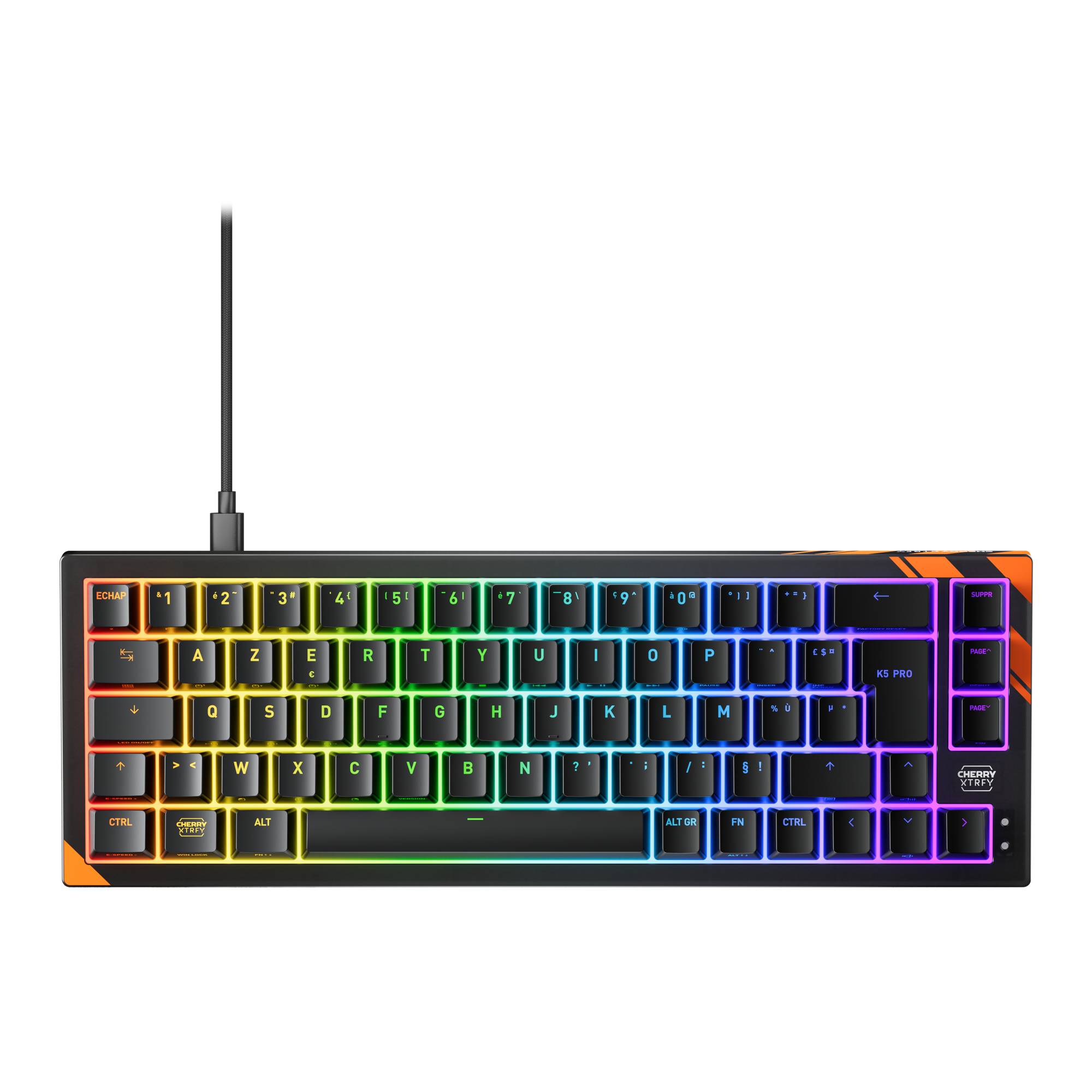 Cherry K5 PRO TMR COMPACT, Kabelgebunden, USB, Mechanischer Switch, AZERTY, RGB-LED, Schwarz, Orange