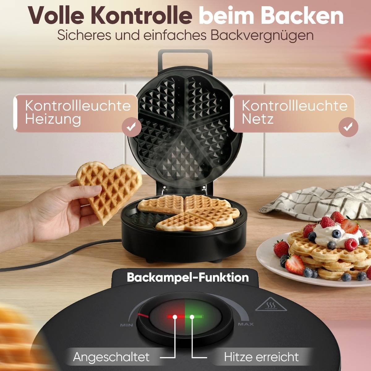 Clatronic WA 3832, 1 Waffel(n), Kreis, Schwarz, 20 cm, Horizontal/Vertikal, 1200 W