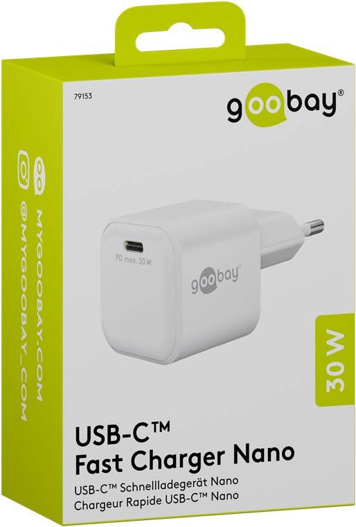 Goobay 79151 Nano USB Netzteil 30W Power Delivery GaN Charger, kompaktes universal Ladegerät, USB-C® , Weiß