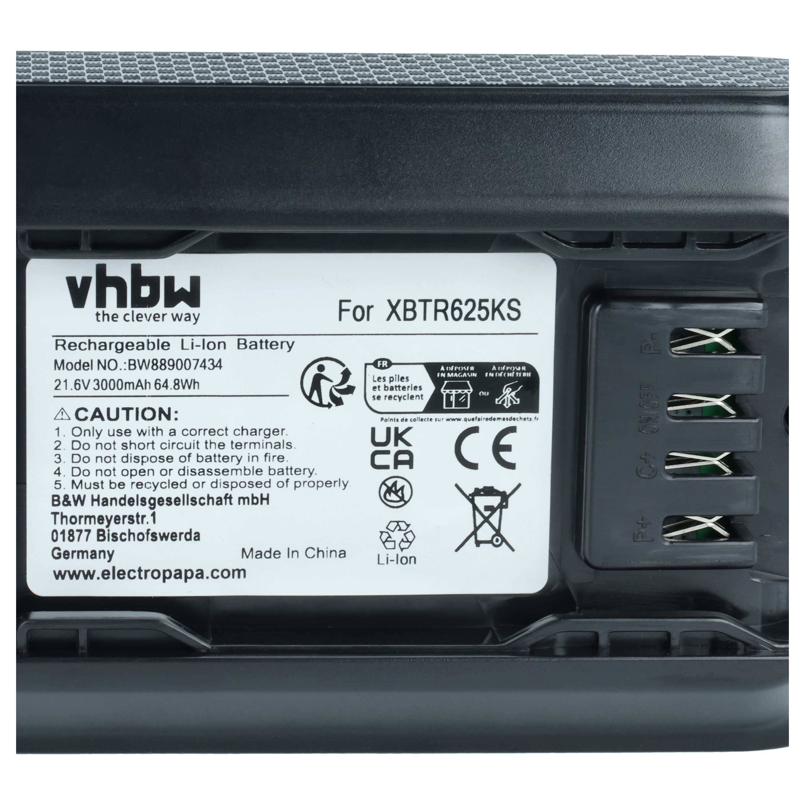 vhbw Akku Ersatz für Shark XBTR625KS für Staubsauger Schwarz (3 Ah, 21,6 V, Li-Ion)