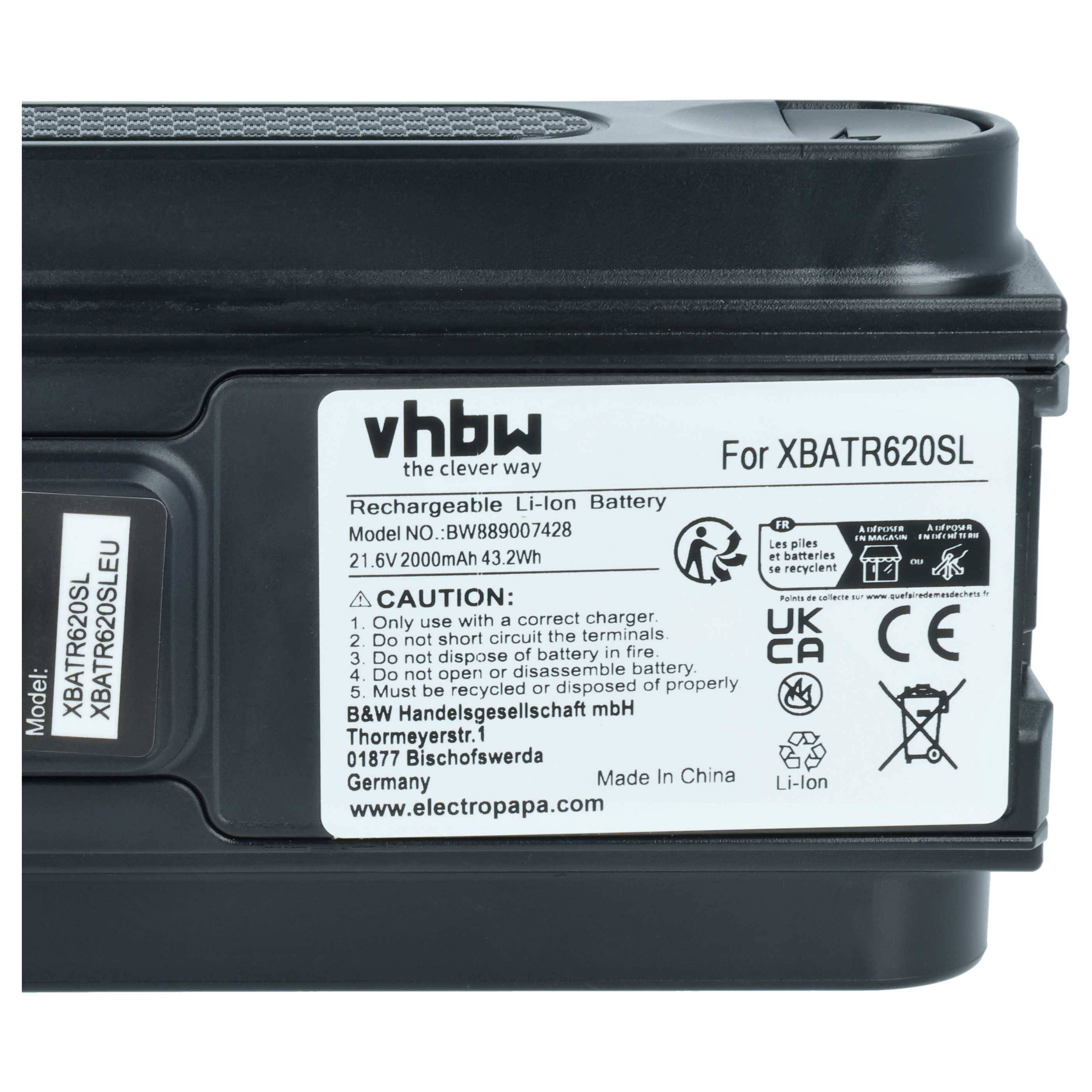 vhbw Akku kompatibel mit Shark IZ400, IZ500 Staubsauger Schwarz (2000 mAh, 21,6 V, Li-Ion)