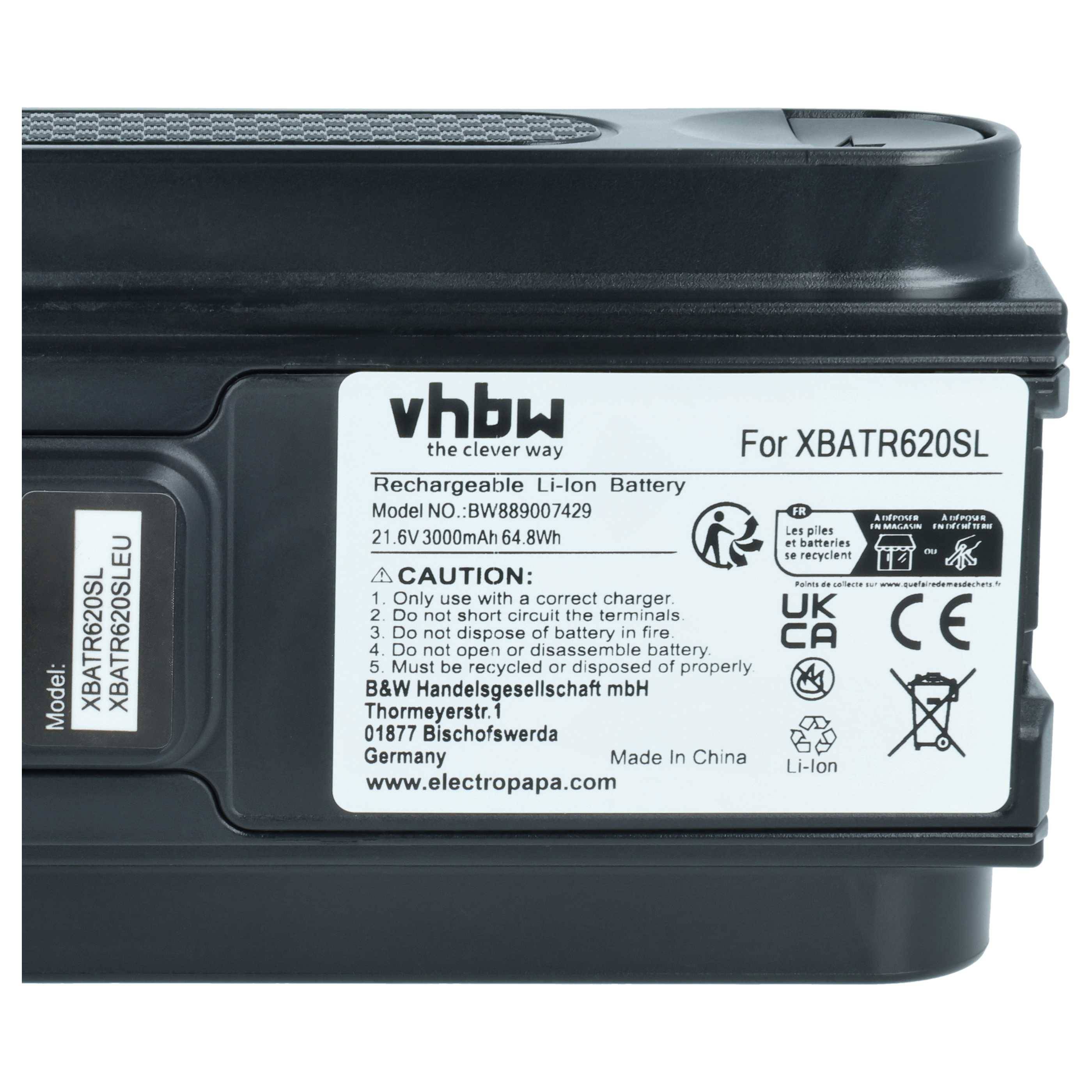 vhbw Akku Ersatz für Shark XBATR620SL | XBATR625SLEU, XBATR625SL für Staubsauger Schwarz (3000 mAh, 21,6 V, Li-Ion)
