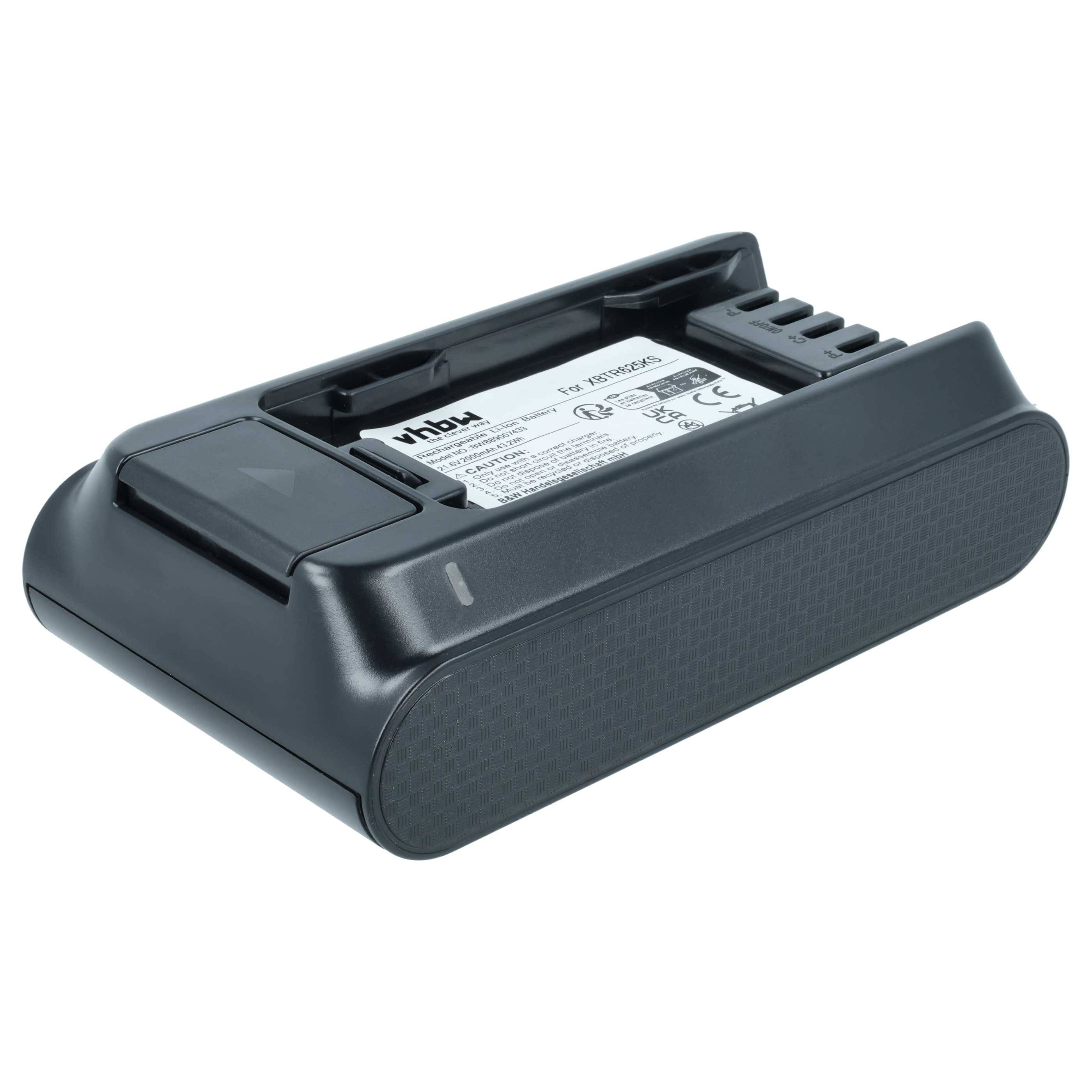 vhbw Akku kompatibel mit Shark IW3511, IW3611EU, IW3615 Staubsauger Schwarz (2000 mAh, 21,6 V, Li-Ion)