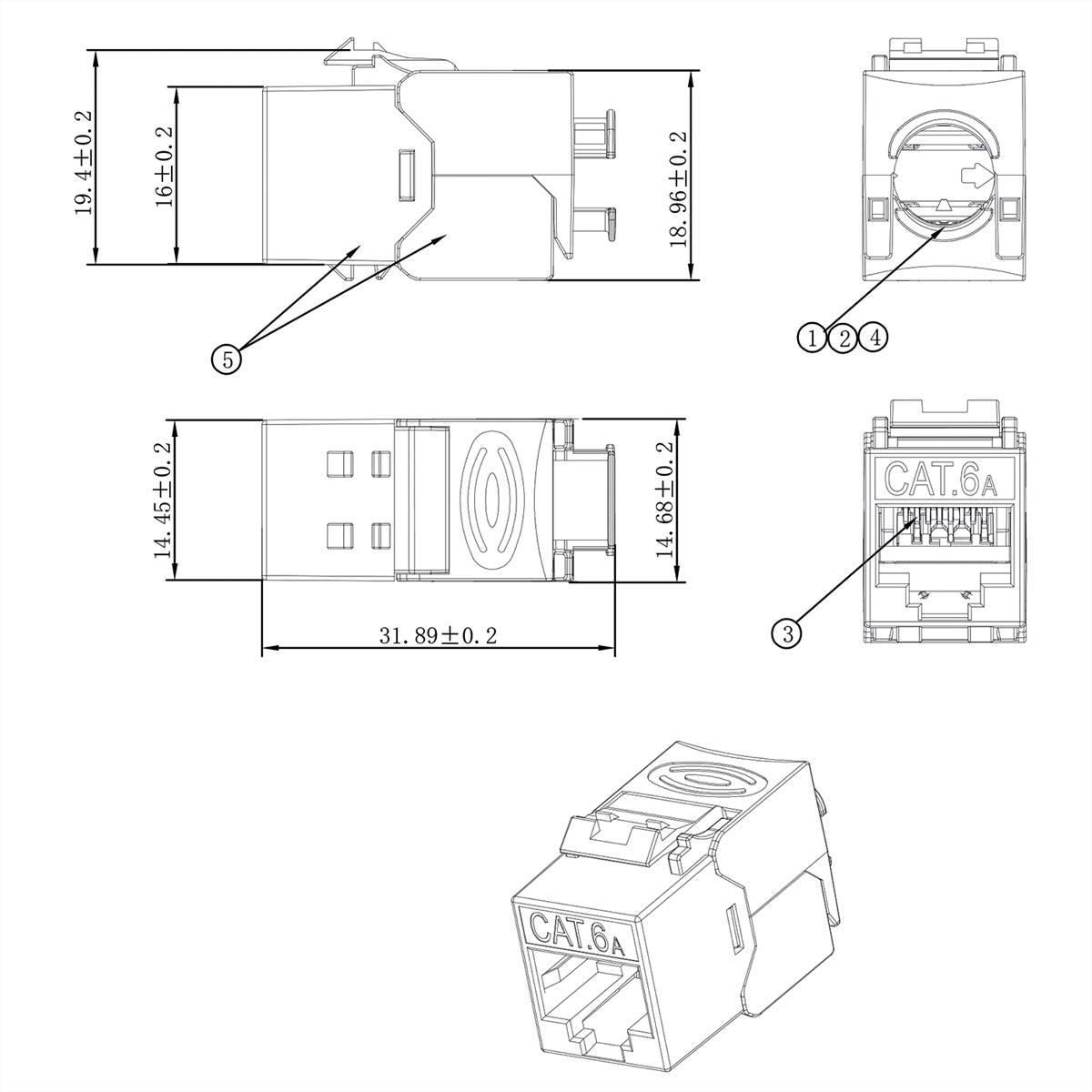 Roline Cat.6A (Class EA) Keystone, RJ-45, geschirmt, werkzeuglos, GHMT, silberfarben