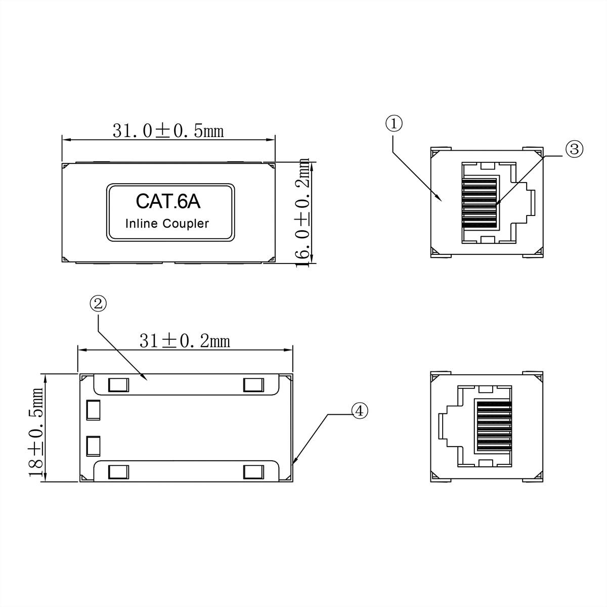 Roline RJ-45 Kupplung geschirmt, Cat.6A (Class EA), silberfarben