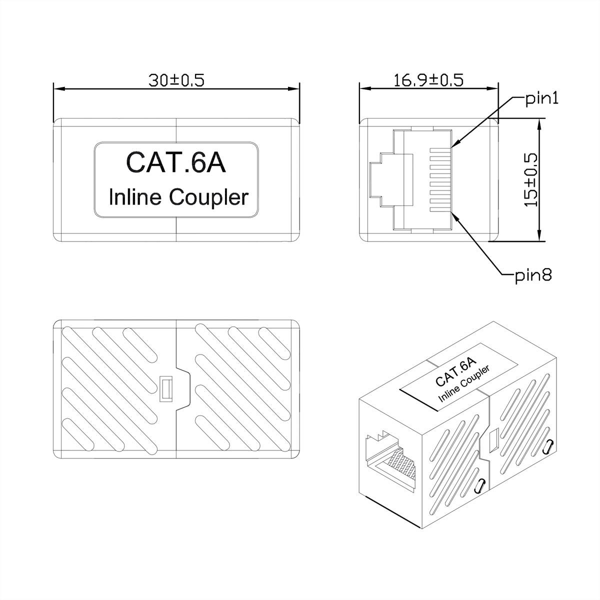 Roline RJ-45 Kupplung ungeschirmt, Cat.6A (Class EA), weiß