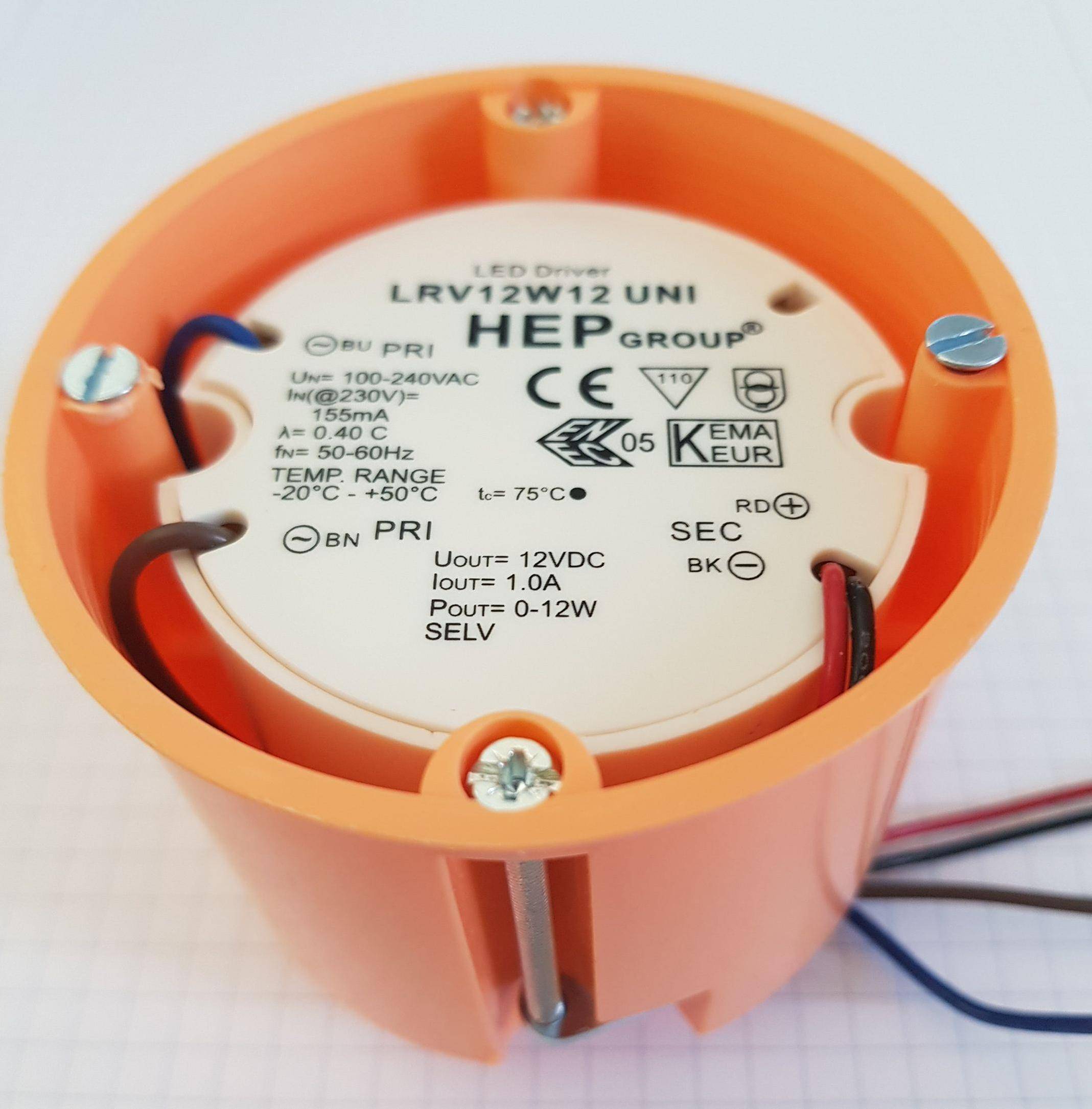 Synergy 21 LED HEP Netzteil für Unterputzdosen, rund, 55x22mm, IP20, CV, 12V DC, 1A, 12W