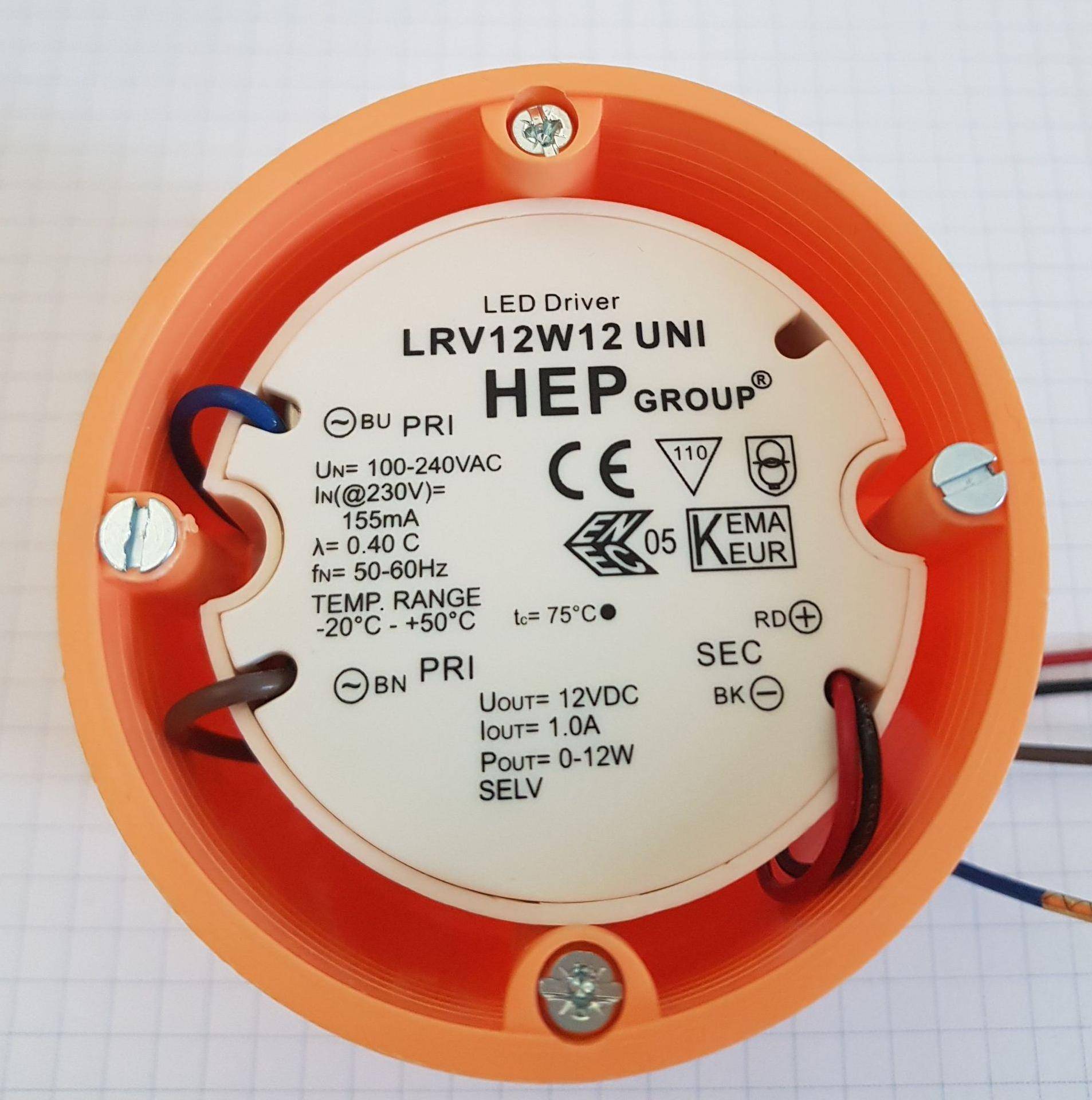 Synergy 21 LED HEP Netzteil für Unterputzdosen, rund, 55x22mm, IP20, CV, 12V DC, 1A, 12W