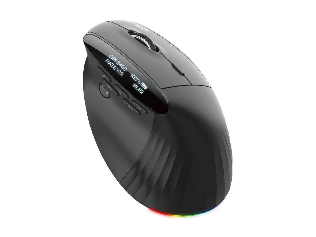 Acer Smart Fit - Maus - vertikal - ergonomisch - Laser - 10 Tasten - kabellos - 2.4 GHz, Bluetooth 5