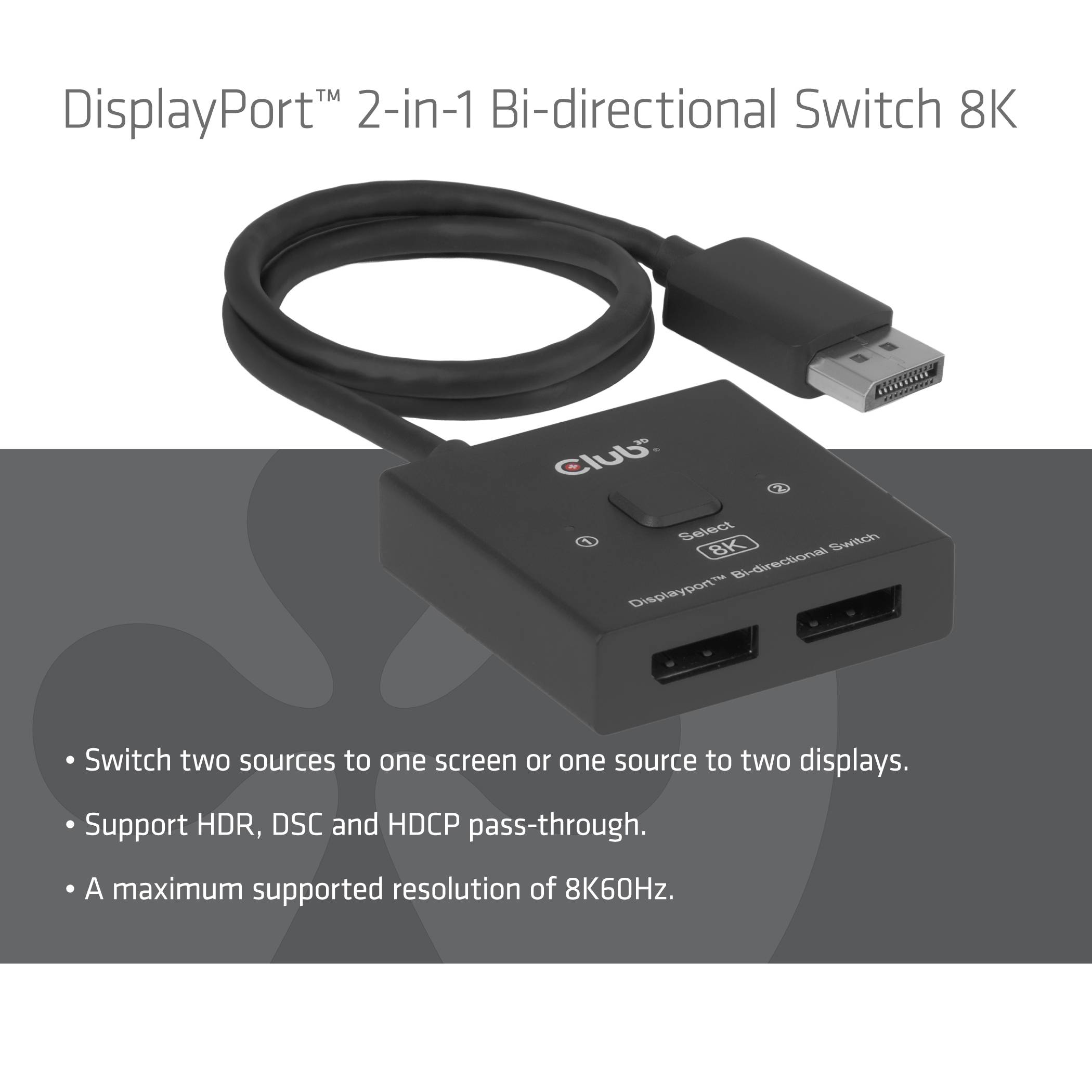 KVM Switch DisplayPort™ 2-in-1 bidirektionaler Switch *Club3D*