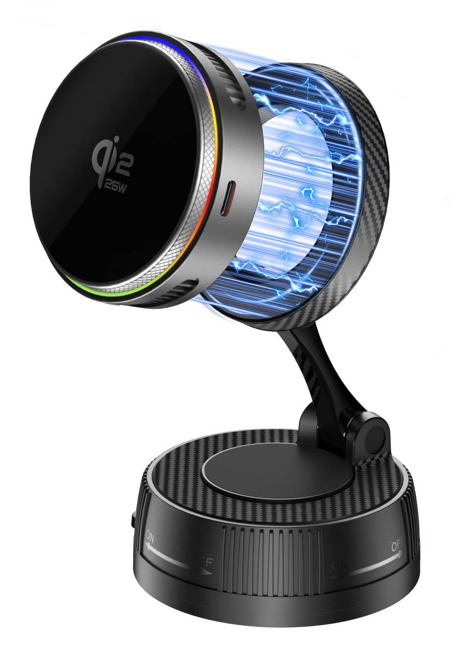 Qi2 25W / MagSafe Ladegerät mit Kühlung, RGB und 360° Halterung, spacegrau