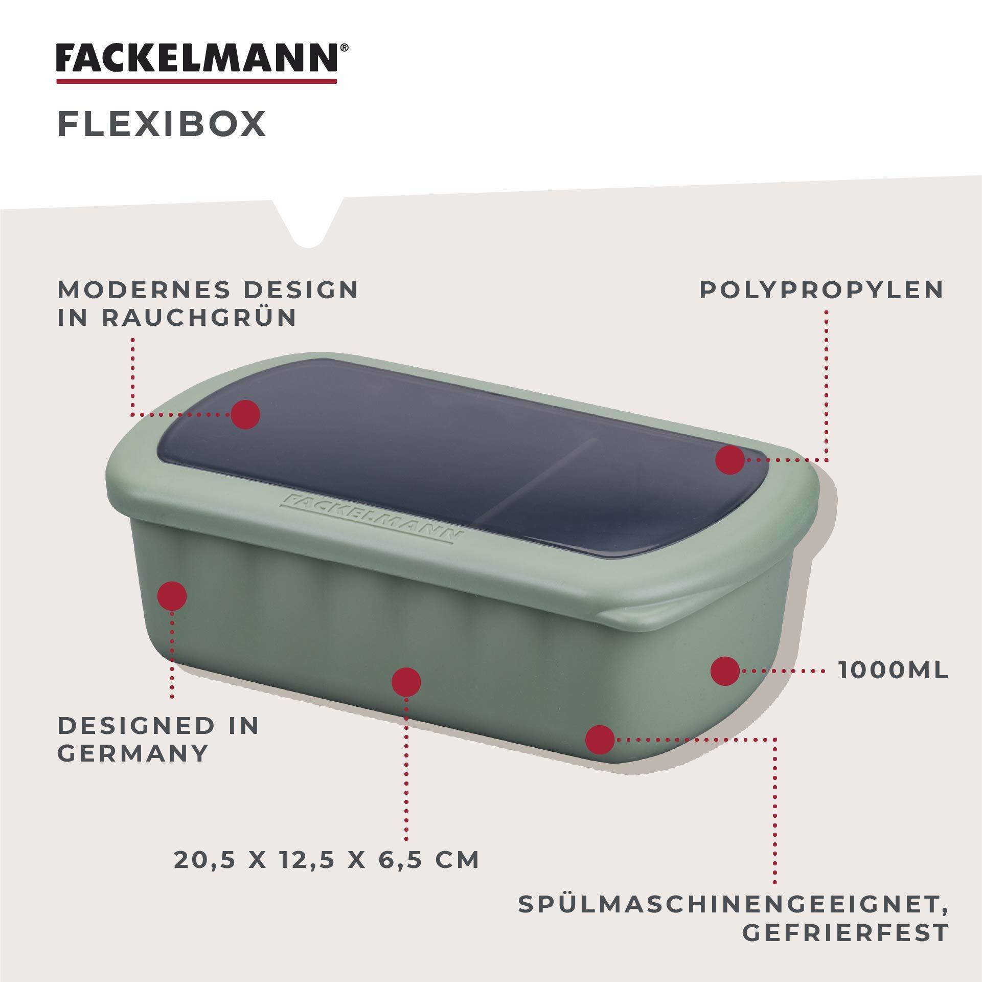 Fackelmann Flexibox Be The Move, grün, 1000ml, 3-tlg., Brotdose, Erwachsener, Grün, Polypropylen (PP), Rechteckig, 1 l