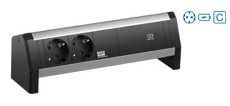 BACHMANN DESK 2xSchutzkontakt USB C, USB Charger 60W 1xABD GST18