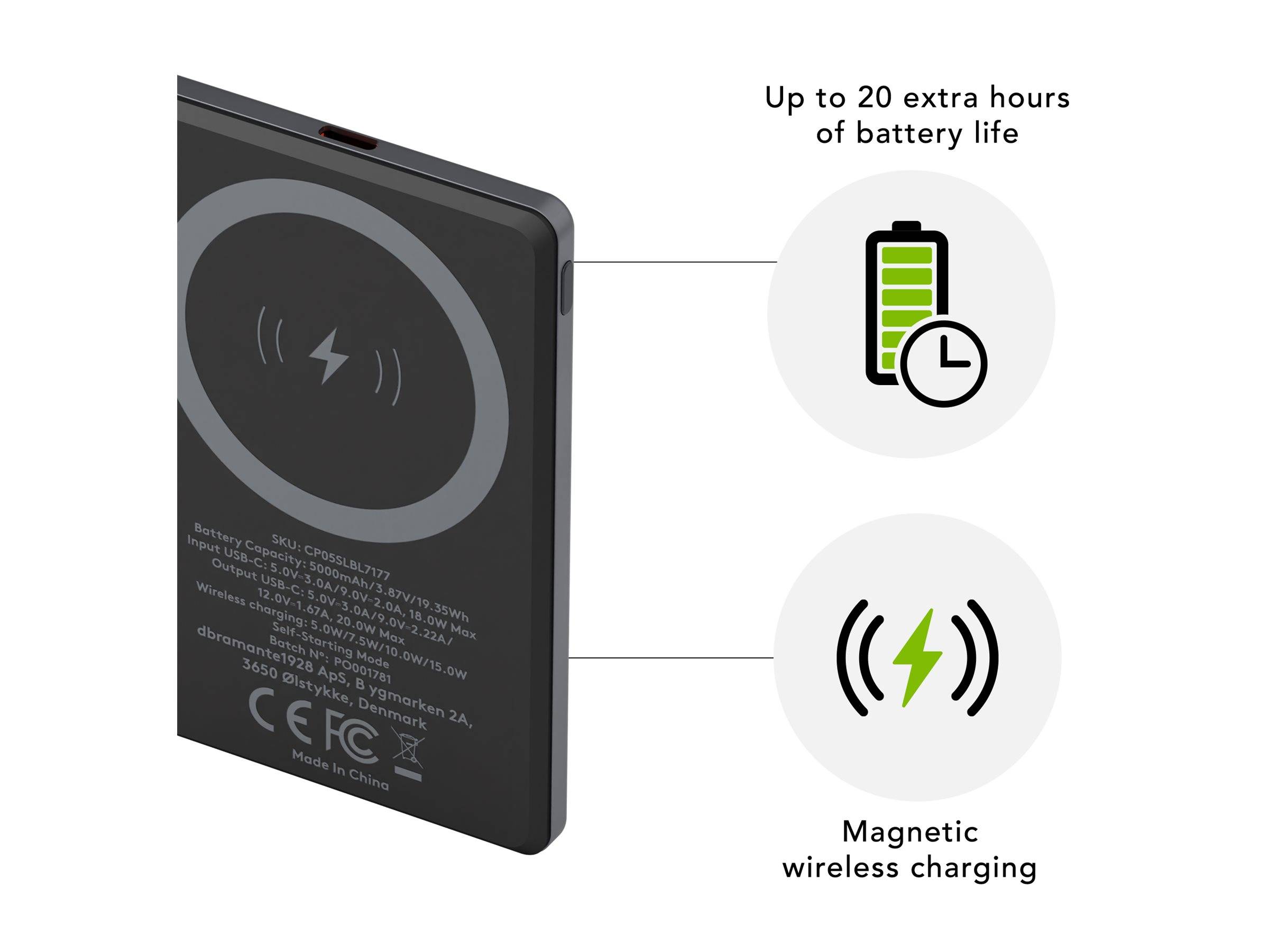 dbramante1928 re-charge - Powerbank - MagSafe - 5000 mAh - 20 Watt - Apple 2.4A, BC 1.2, PD 2.0, PD