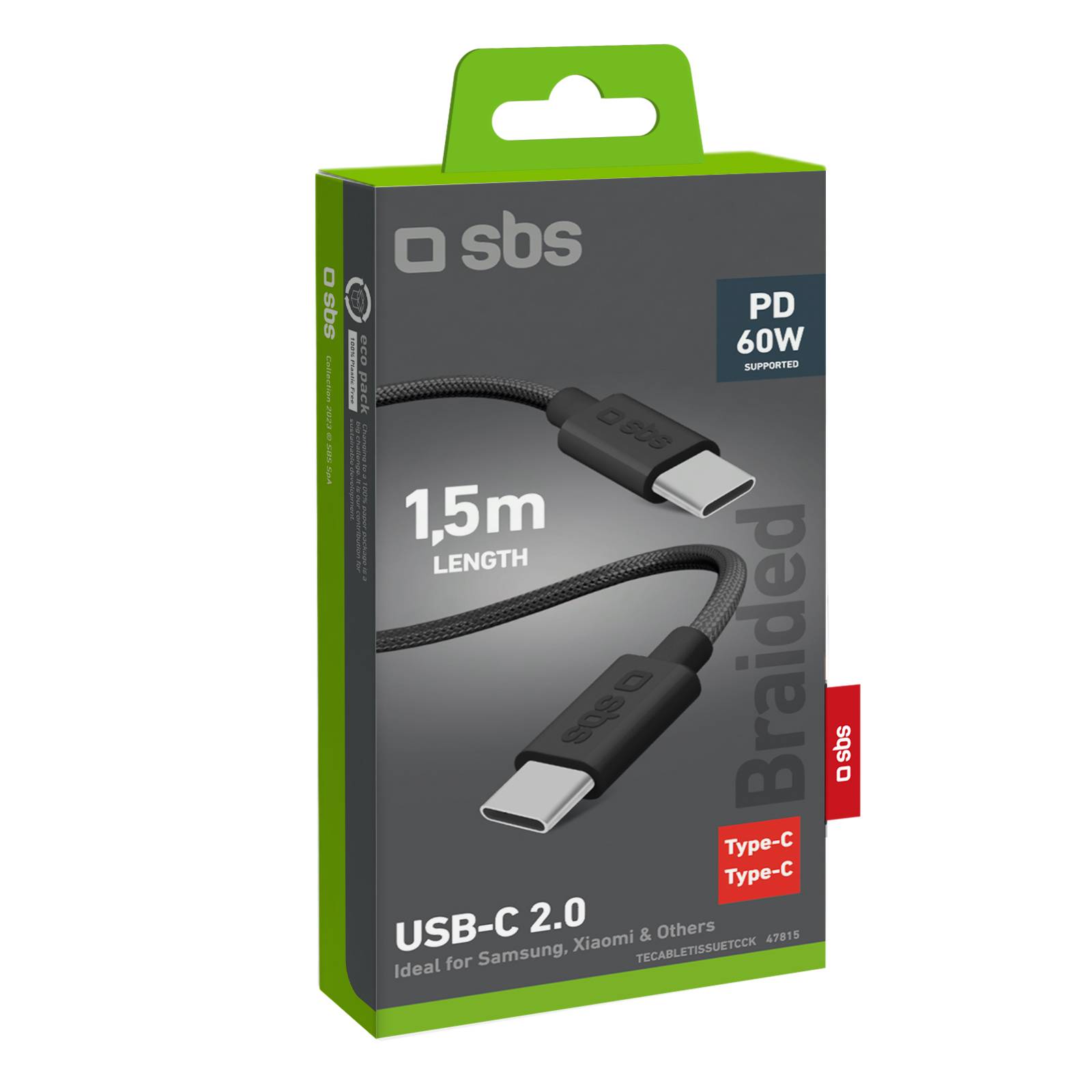 SBS TECABLETISSUETCCB, 1,5 m, USB C, USB C, USB 2.0, 480 Mbit/s, Schwarz