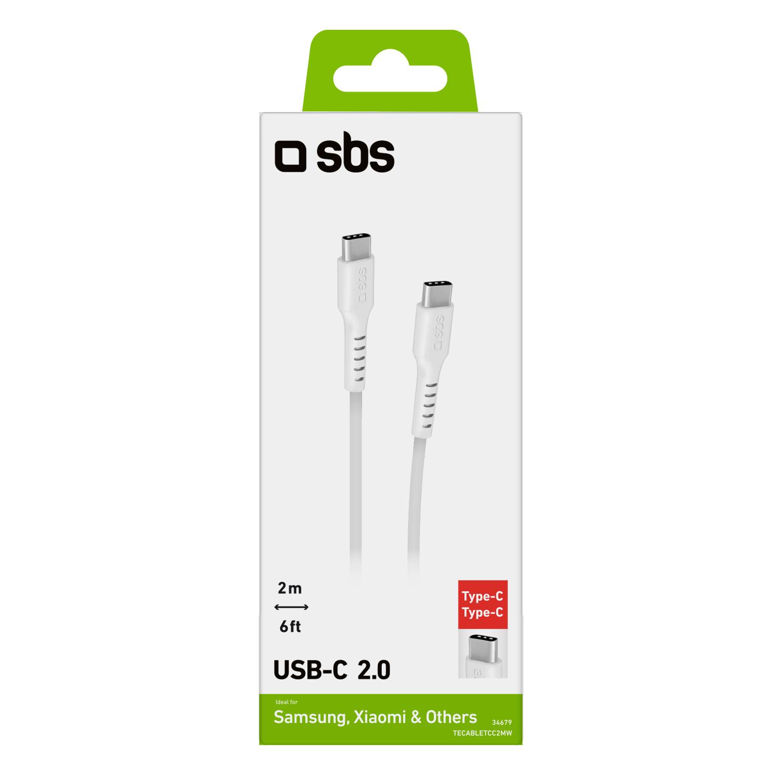 SBS TECABLETCC2MW, 2 m, USB C, USB C, USB 2.0, 480 Mbit/s, Weiß