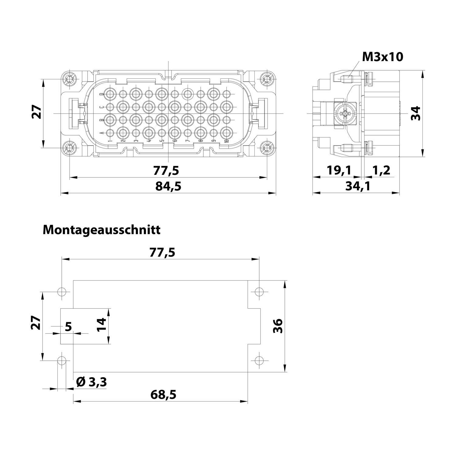 HART Steckereinsatz 40-polig 09210403001 Industriematerial Verbindungstechnik Steckverbinder