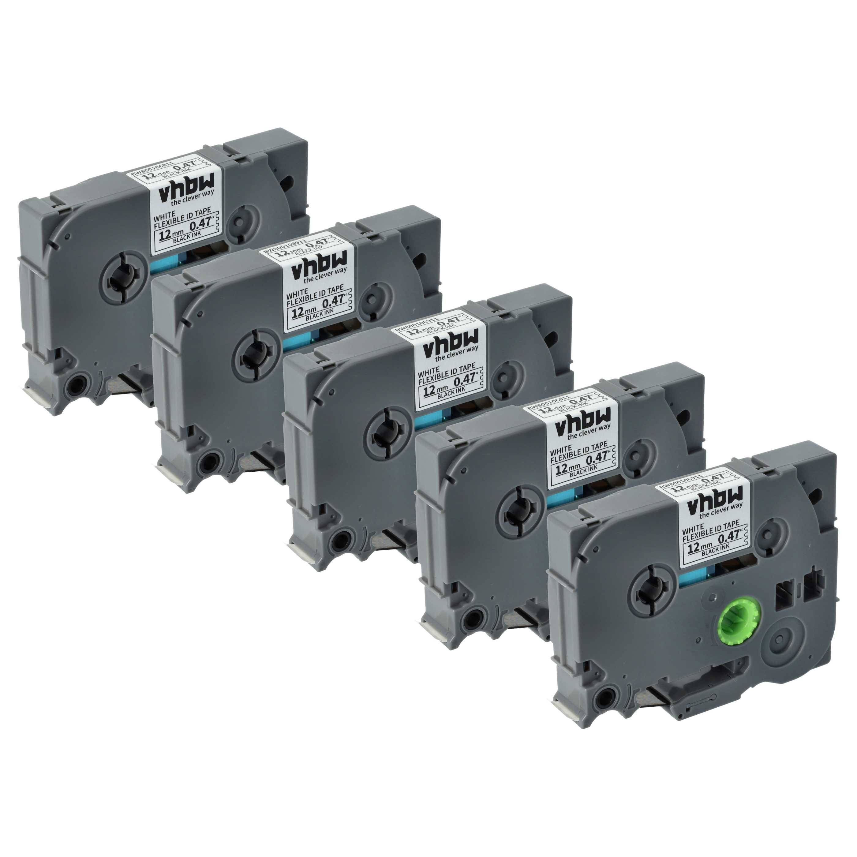 vhbw 5x Schriftband-Kassette kompatibel mit Brother PT 1100CH, 1100QL, 1090, 1090BK, 1100 Etiketten-Drucker 8m x 12mm