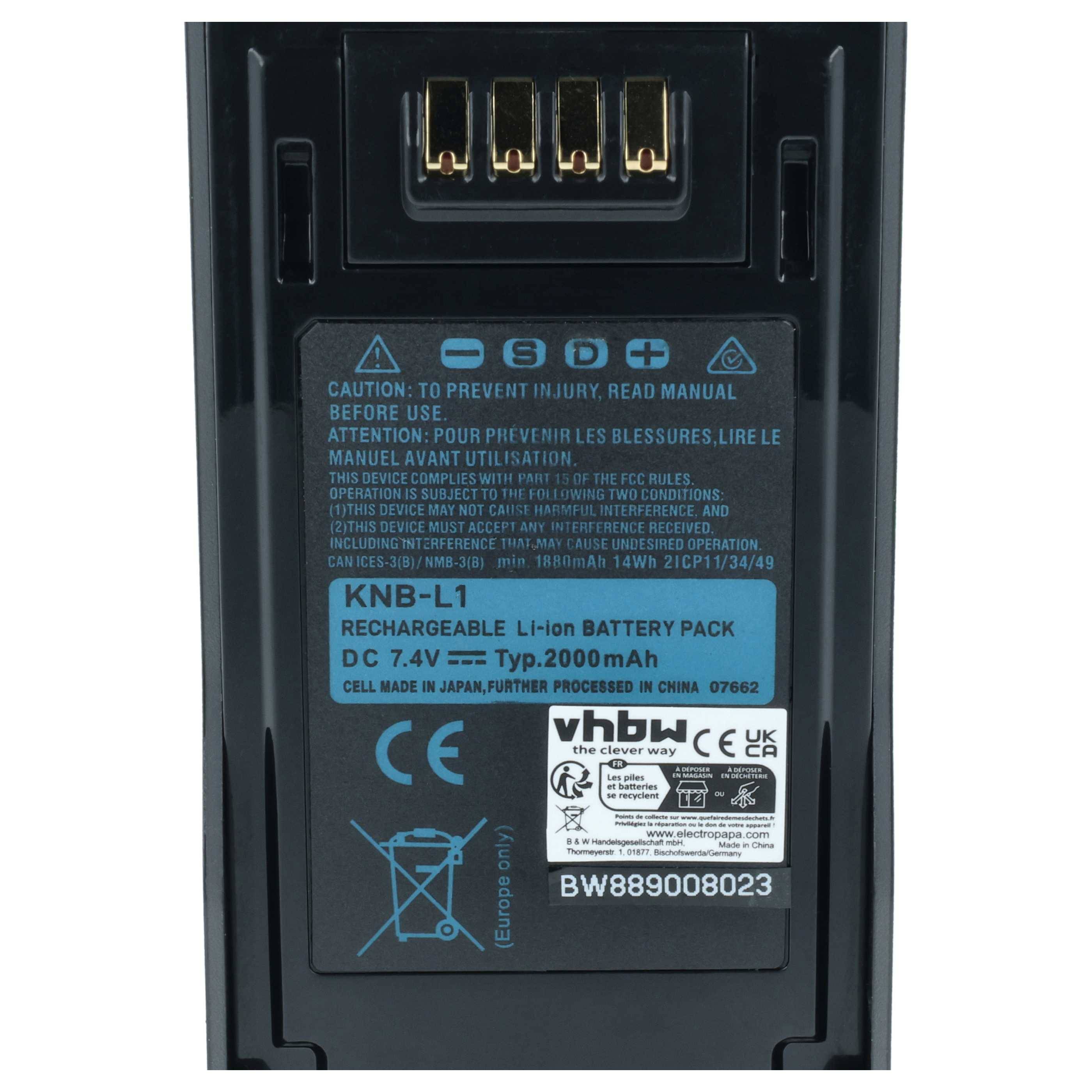 vhbw Akku kompatibel mit Kenwood VP6430, VP8000 Funkgerät, Walkie Talkie (2000 mAh, 7,4 V, Li-Ion)