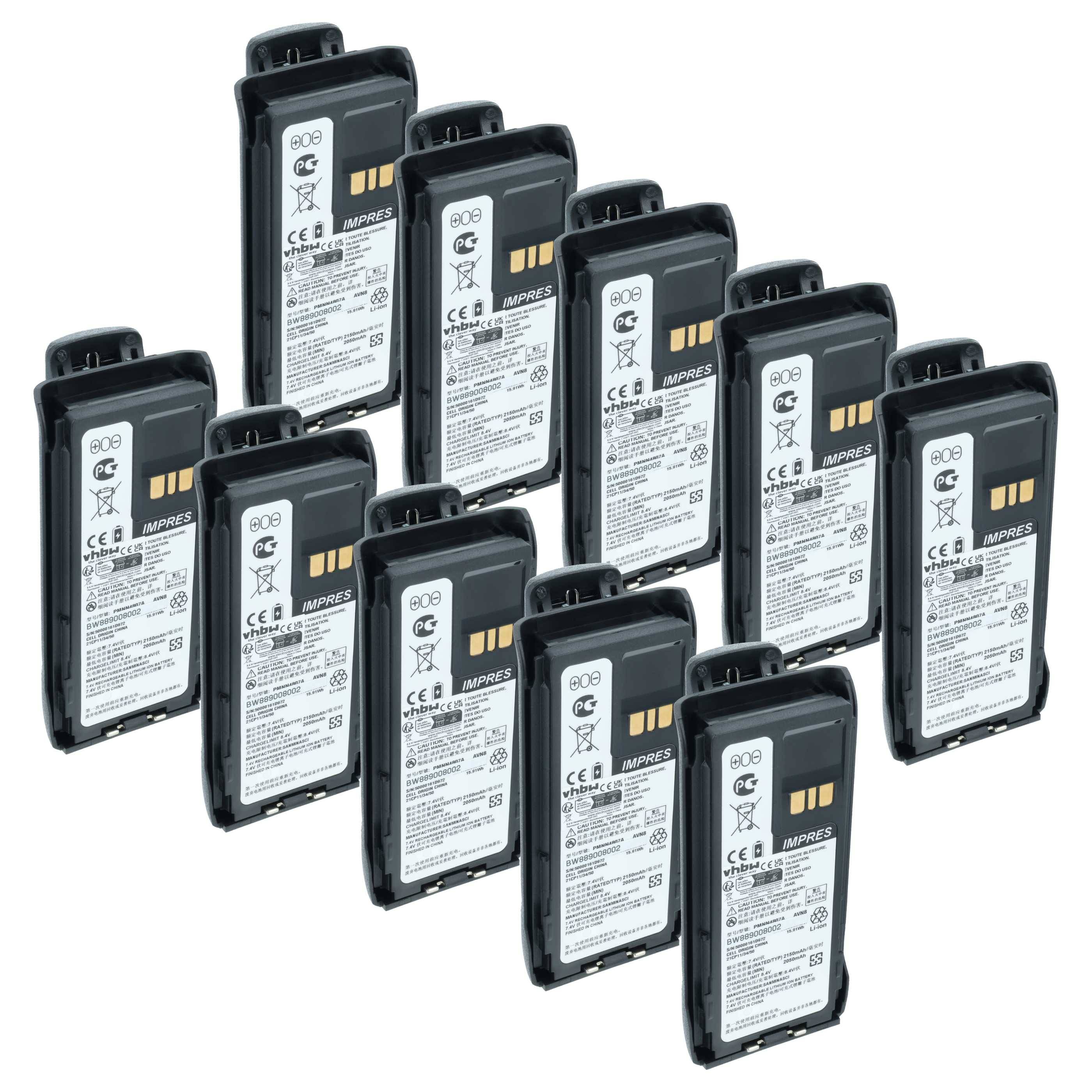 vhbw 10x Akku kompatibel mit Motorola R7a, R7 Funkgerät, Walkie Talkie (2150 mAh, 8,4 V, Li-Ion) + Gürtelclip