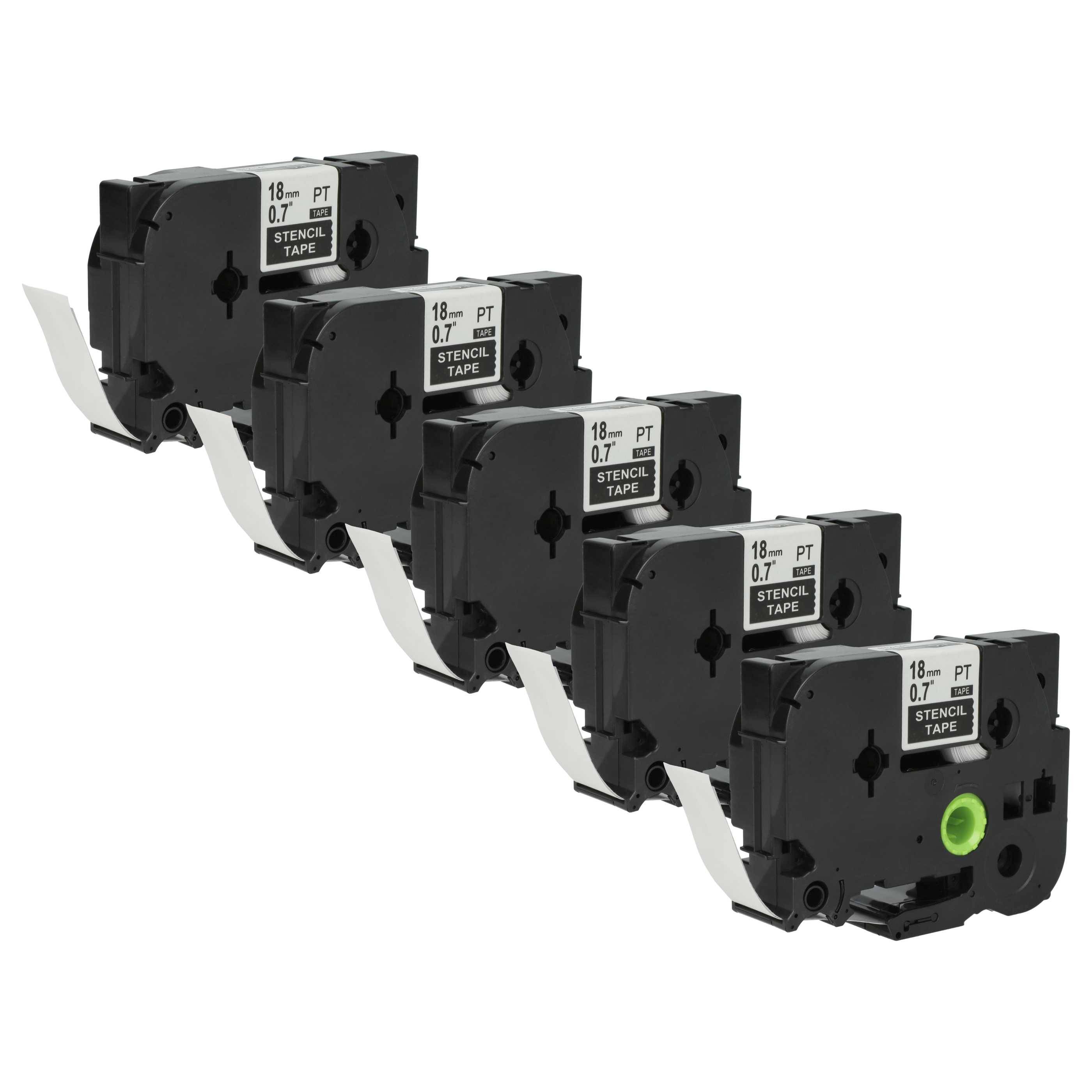 vhbw 5x Schablonenband 18 mm Ersatz für Brother ST-141, STE-141 für Beschriftungsgeräte - Weiß auf Transparent