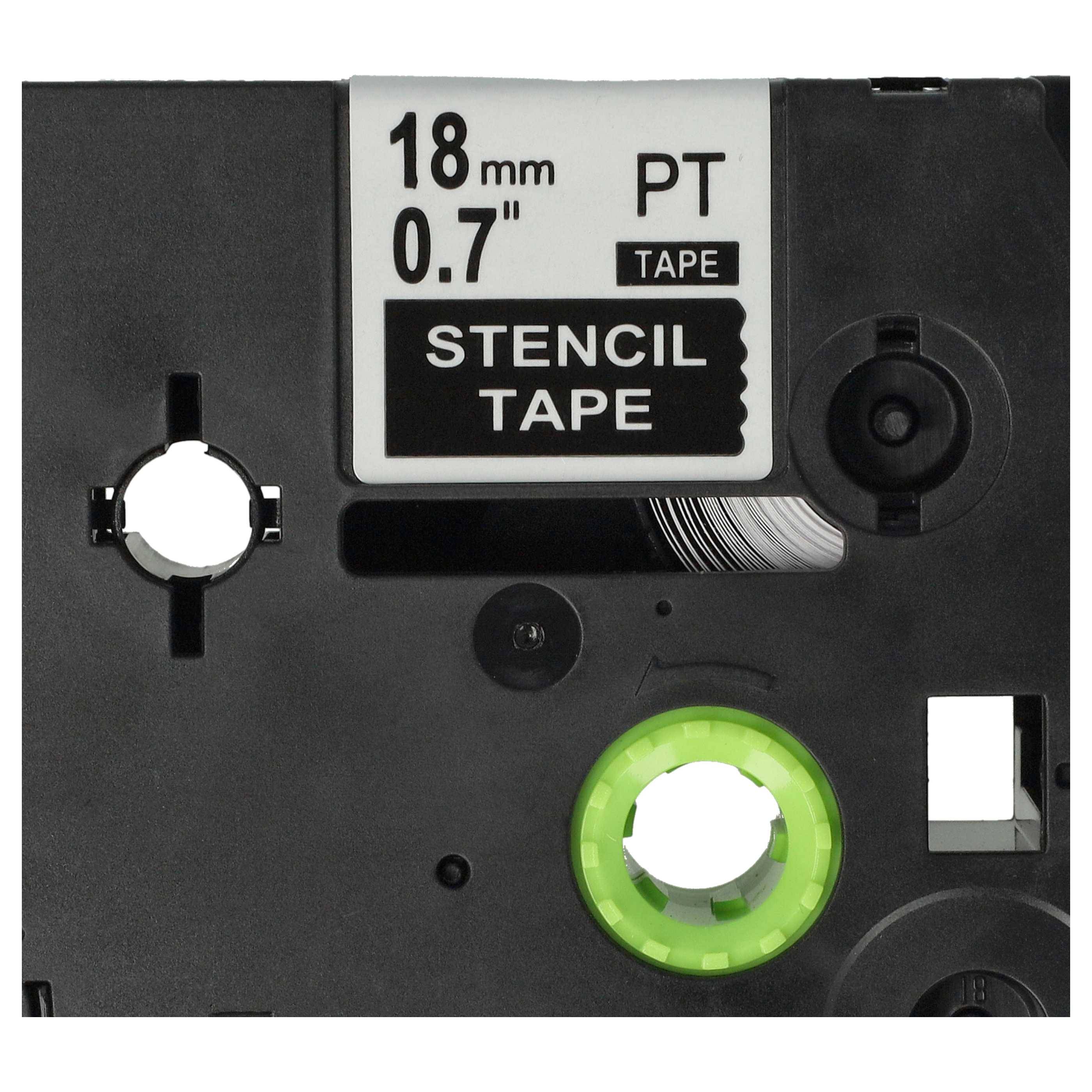 vhbw 5x Schablonenband 18 mm kompatibel mit Brother PT 2100VP, 2420, 2420PC, 2430PC, 2430PC Beschriftungsgeräte - Weiß