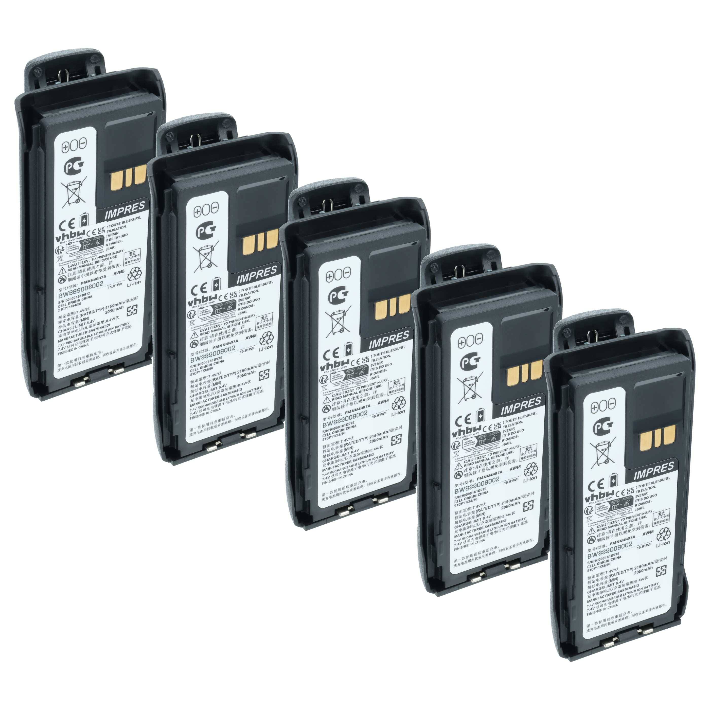 vhbw 5x Akku Ersatz für Motorola PMNN4807, PMNN4407A, PMNN4407 für Funkgerät, Walkie Talkie (2150 mAh, 8,4 V, Li-Ion) +