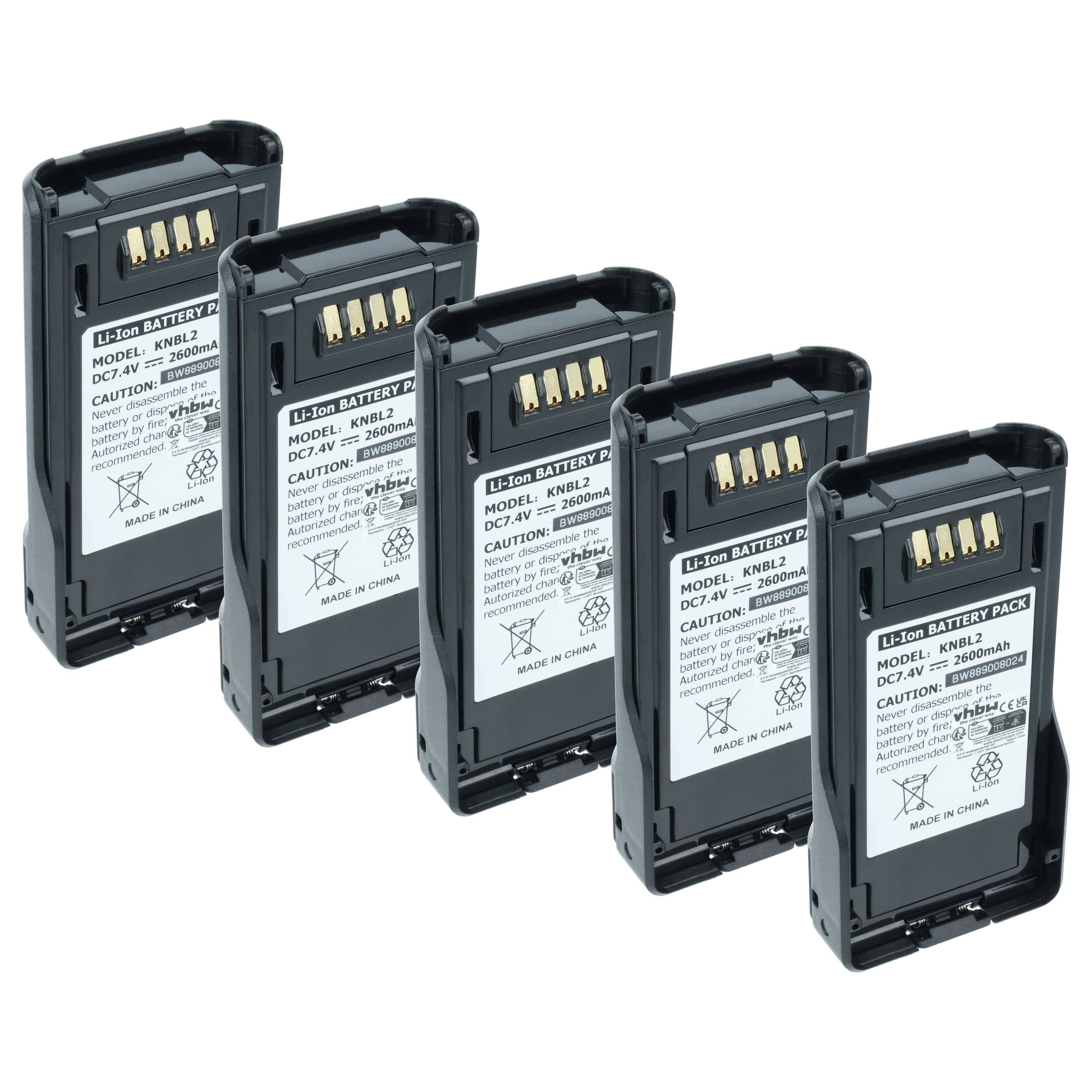 vhbw 5x Akku kompatibel mit Kenwood VP6430, VP6330, VP8000 Funkgerät, Walkie Talkie (2600 mAh, 7,4 V, Li-Ion)