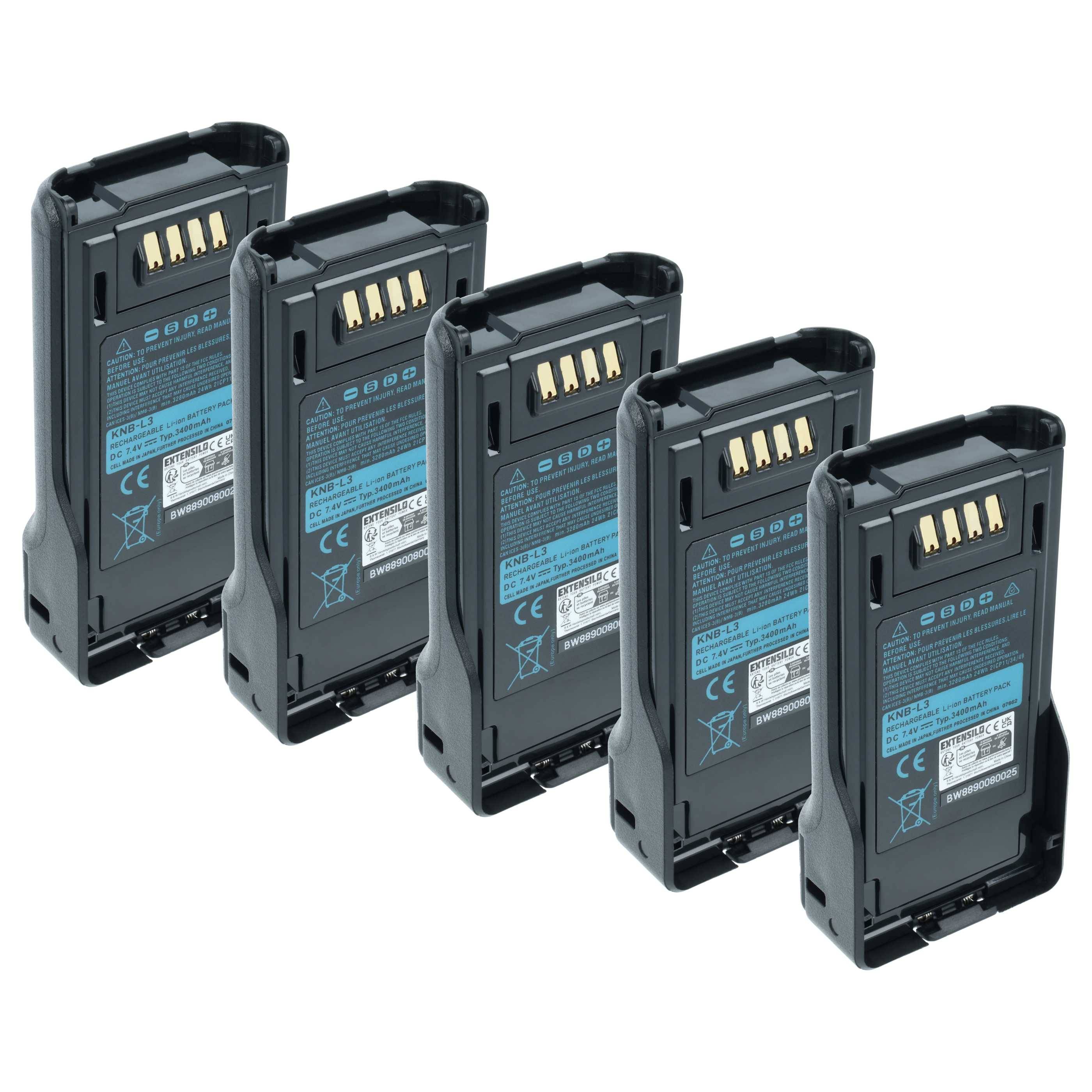 EXTENSILO 5x Akku Ersatz für Kenwood KNB-N4, KNB-LS6, KNB-N4M für Funkgerät, Walkie Talkie (3400 mAh, 7,4 V, Li-Ion)
