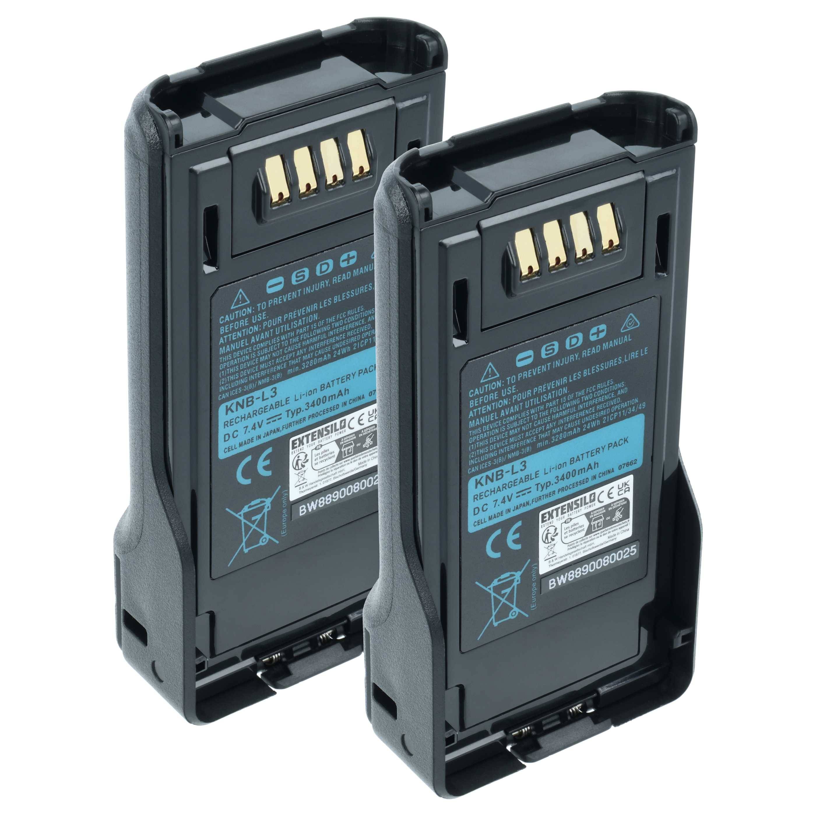 EXTENSILO 2x Akku kompatibel mit Kenwood TK-5330, TK-5230, NX-5400, P25, NX-5200, NX-5300, NX-5000 Funkgerät, Walkie