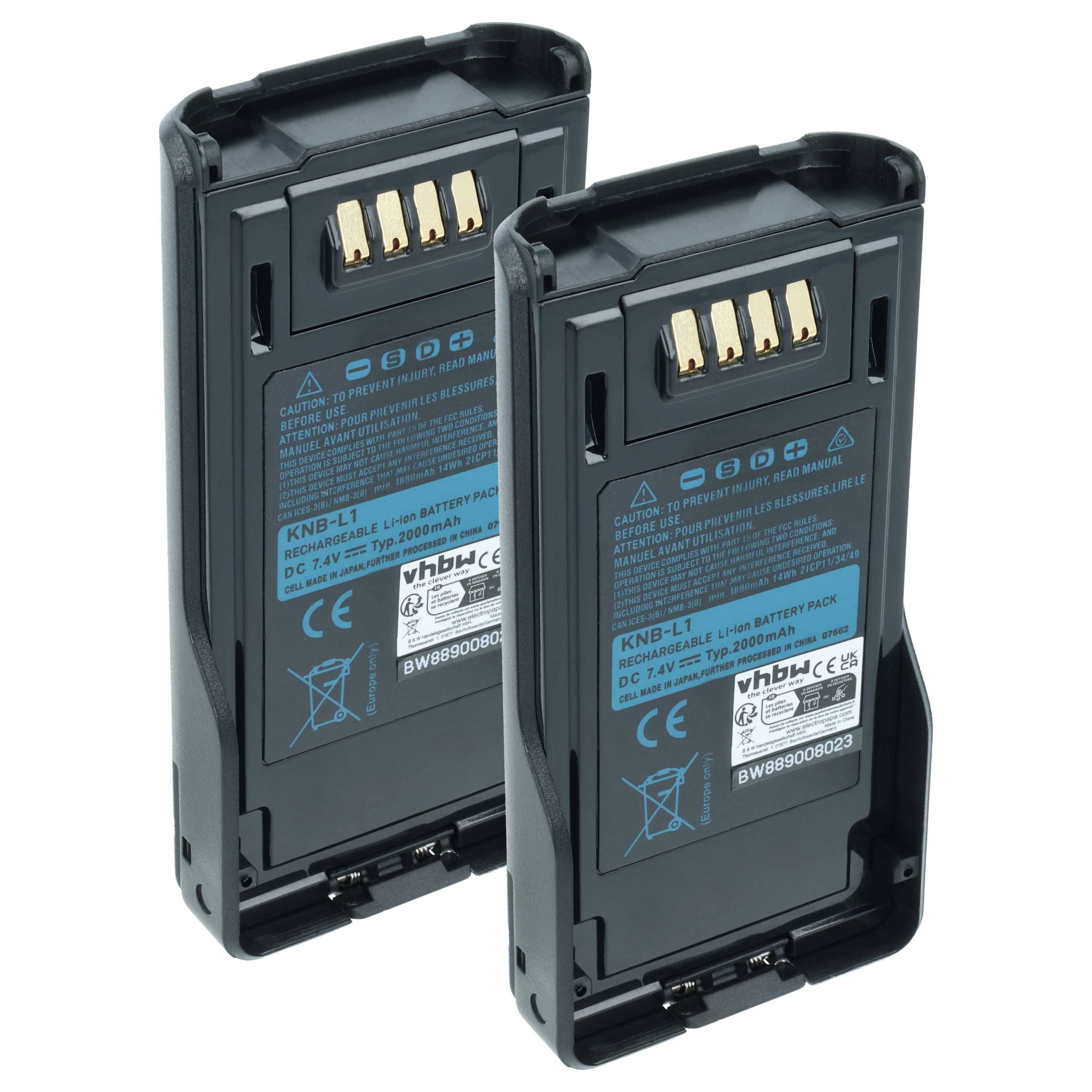 vhbw 2x Akku kompatibel mit Kenwood VP6430, VP6330, VP8000 Funkgerät, Walkie Talkie (2000 mAh, 7,4 V, Li-Ion)