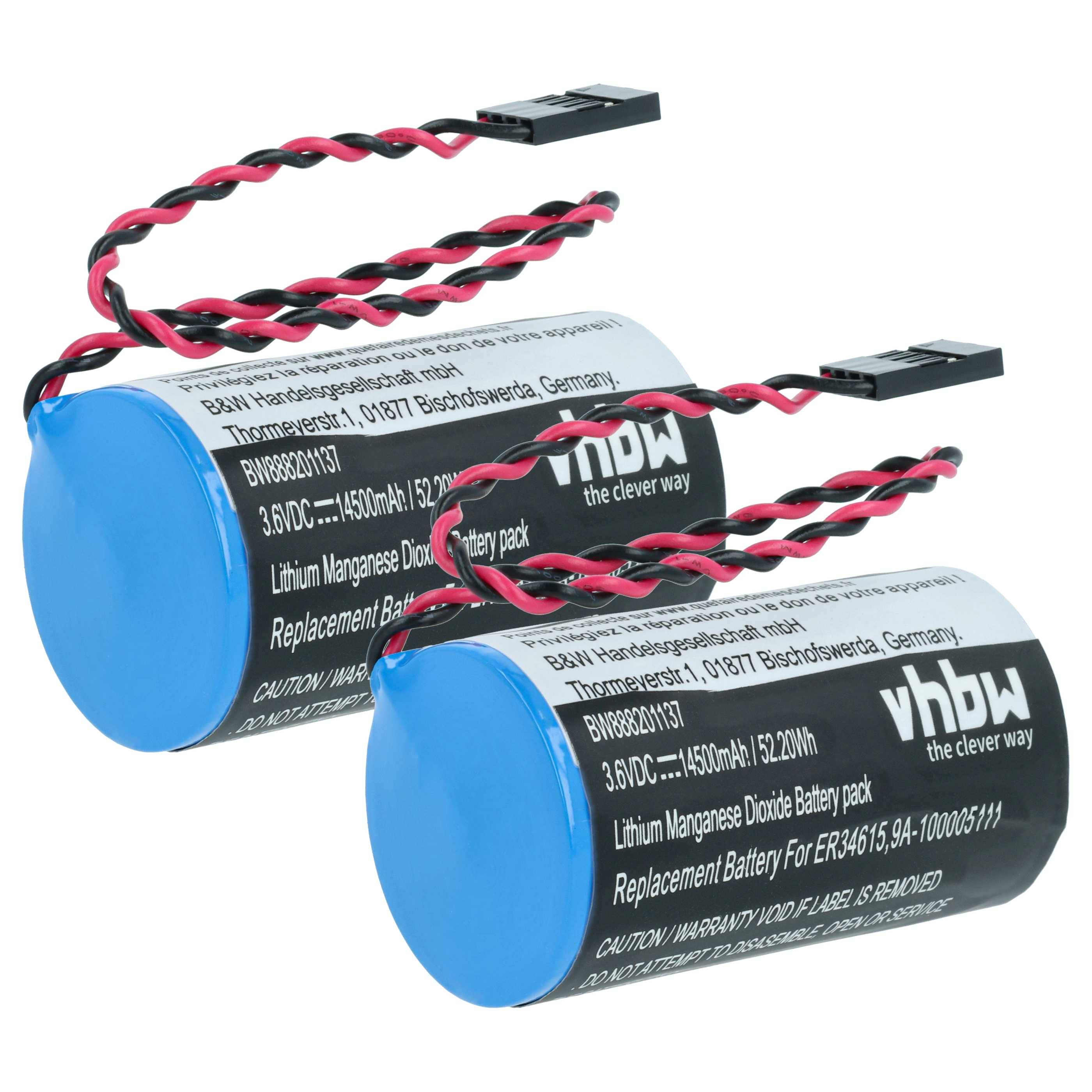 vhbw 2x Batterie kompatibel mit Cameron Nuflo MC-II Plus EXP Messgerät (14500 mAh, 3,6 V, Li-MnO2)