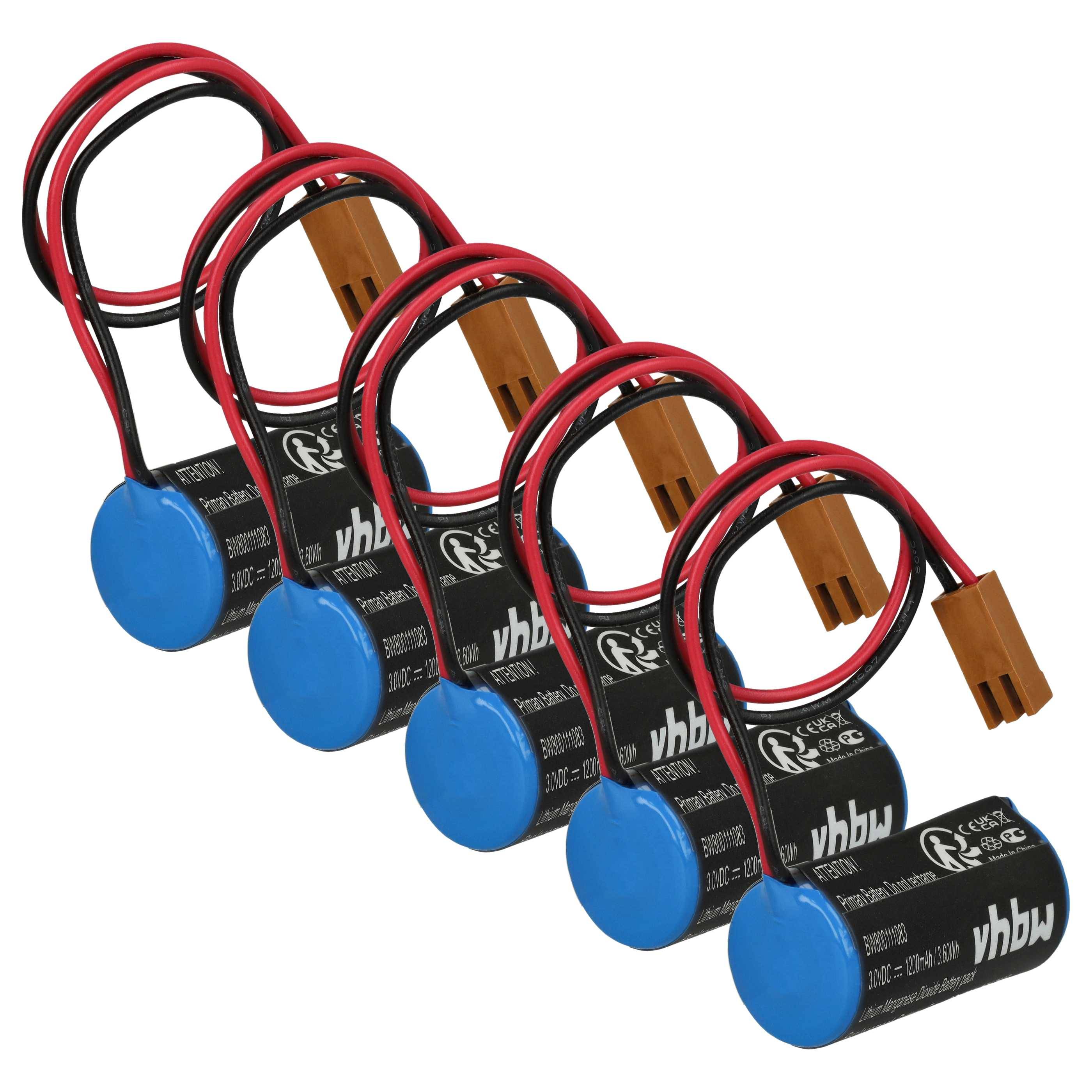 vhbw 5x Batterie kompatibel mit Fanuc Server Unit 90-10 CNC System Amplifier Industrieroboter (1200 mAh, 3 V, Li-MnO2)