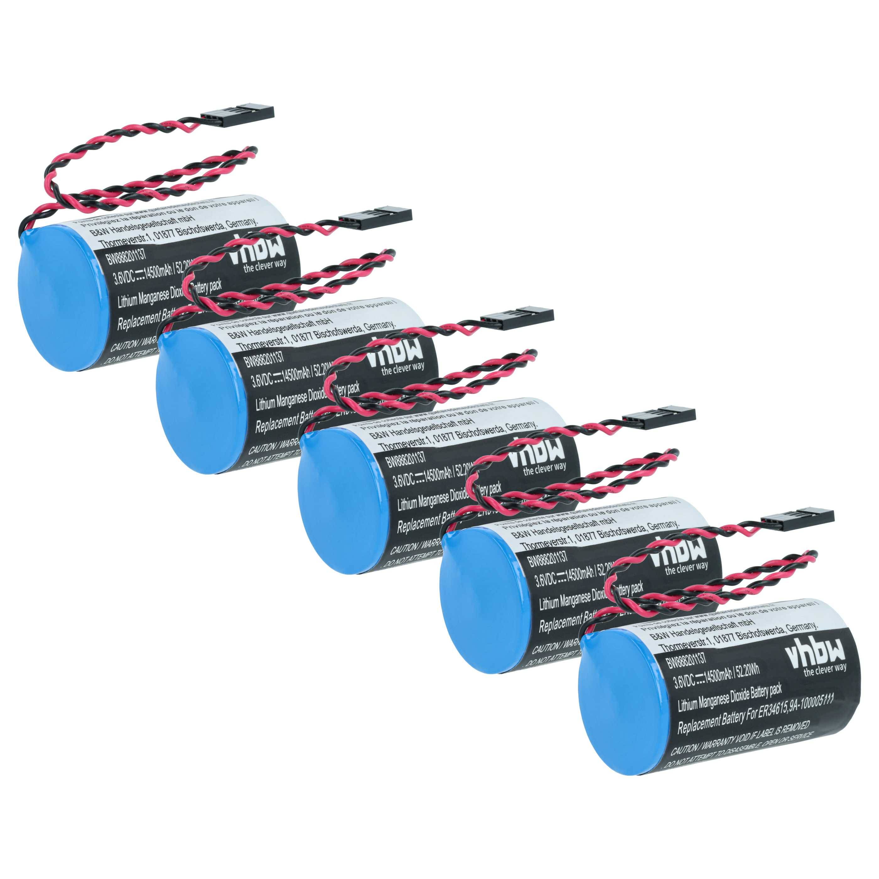 vhbw 5x Batterie kompatibel mit Cameron Nuflo MC-II Plus EXP Messgerät (14500 mAh, 3,6 V, Li-MnO2)