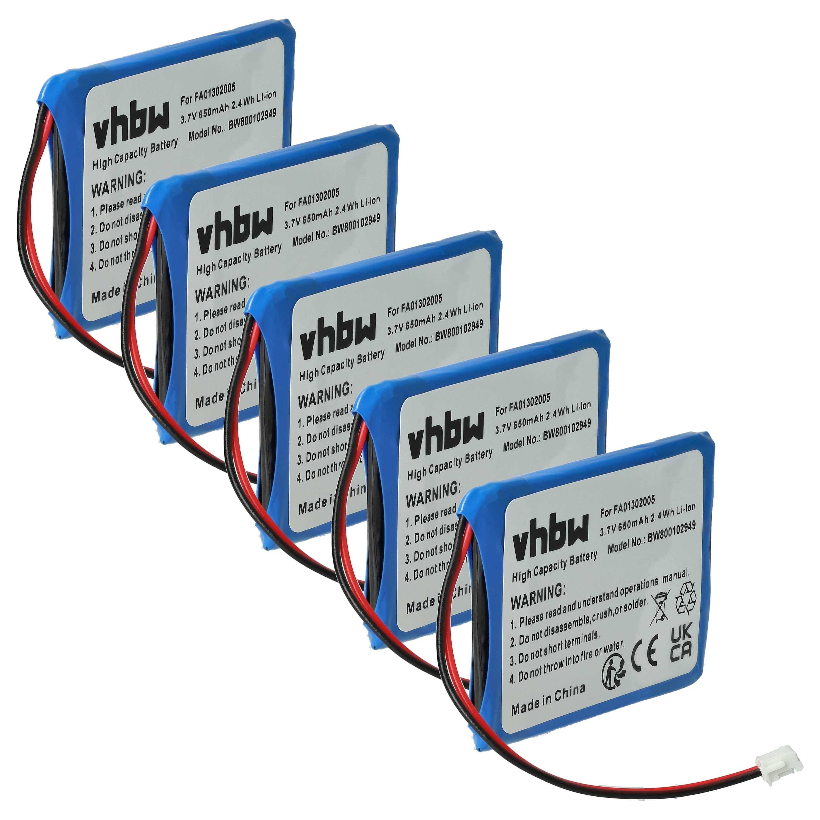 vhbw 5x Akku kompatibel mit Aastra 660177/R1C, 660177 schnurlos Festnetz Telefon (650 mAh, 3,7 V, Li-Ion)