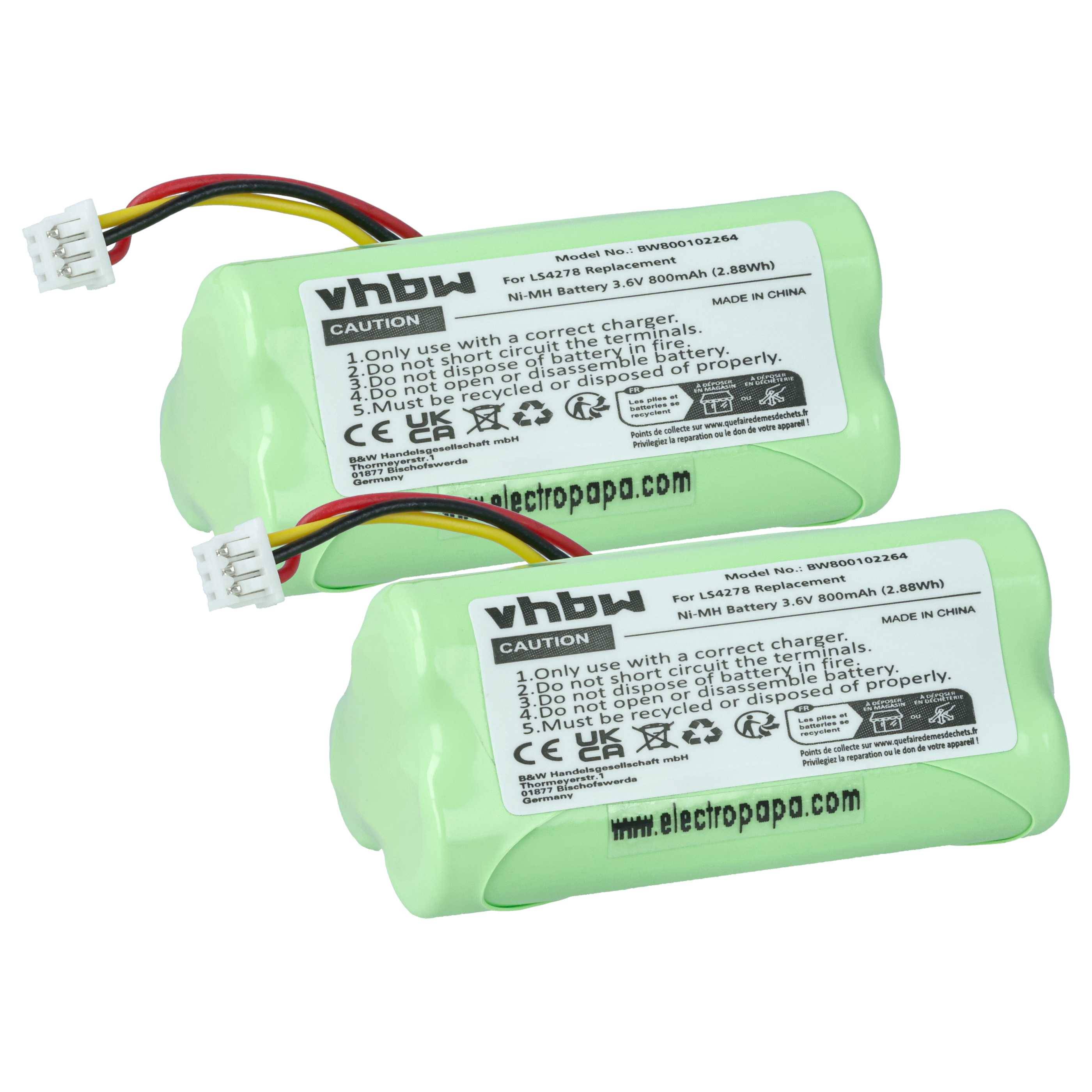 vhbw 2x Akku kompatibel mit Symbol LS4278 Barcodescanner POS (800 mAh, 3,6 V, NiMH)