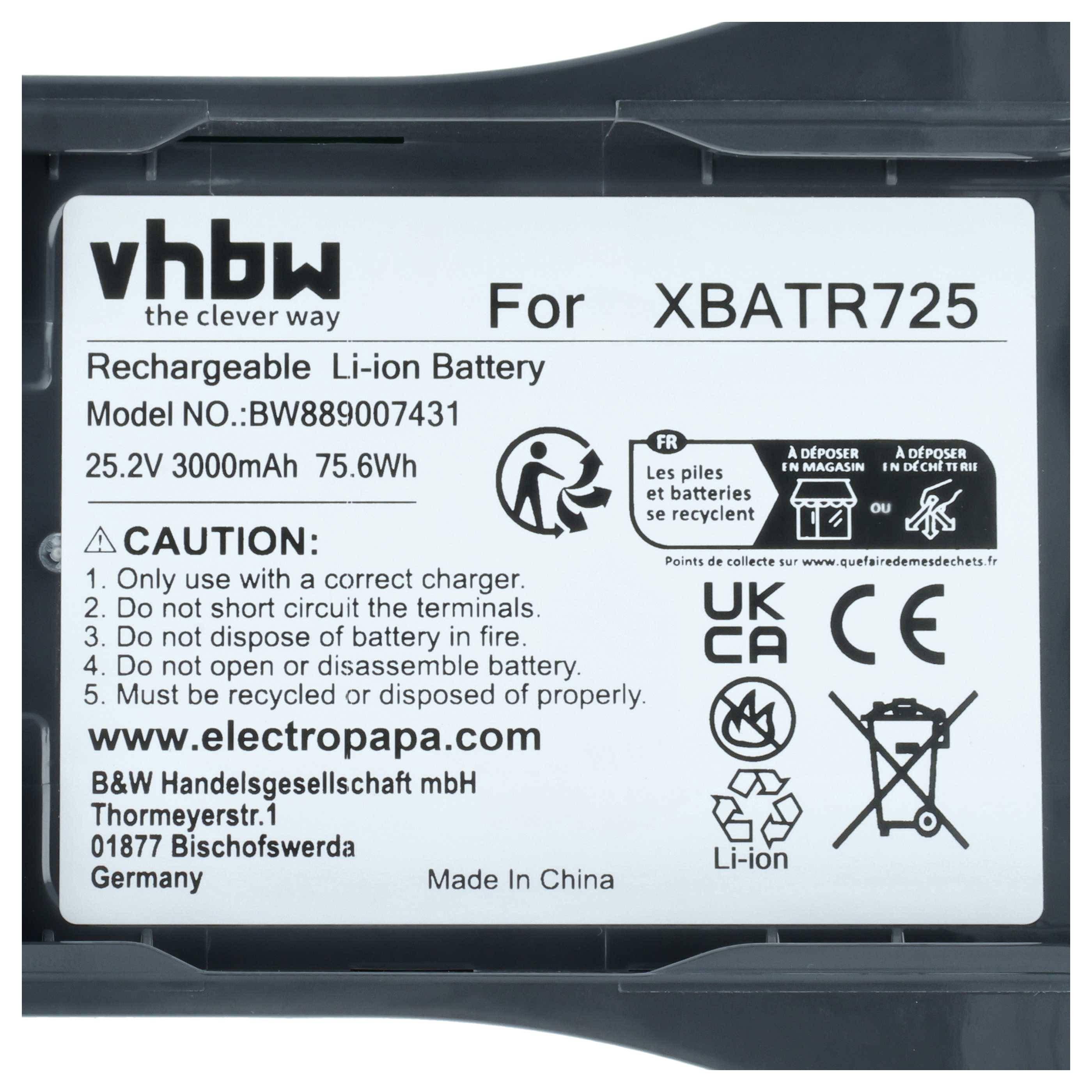 vhbw Akku kompatibel mit Shark IZ300 Staubsauger Schwarz (3000 mAh, 25,2 V, Li-Ion)